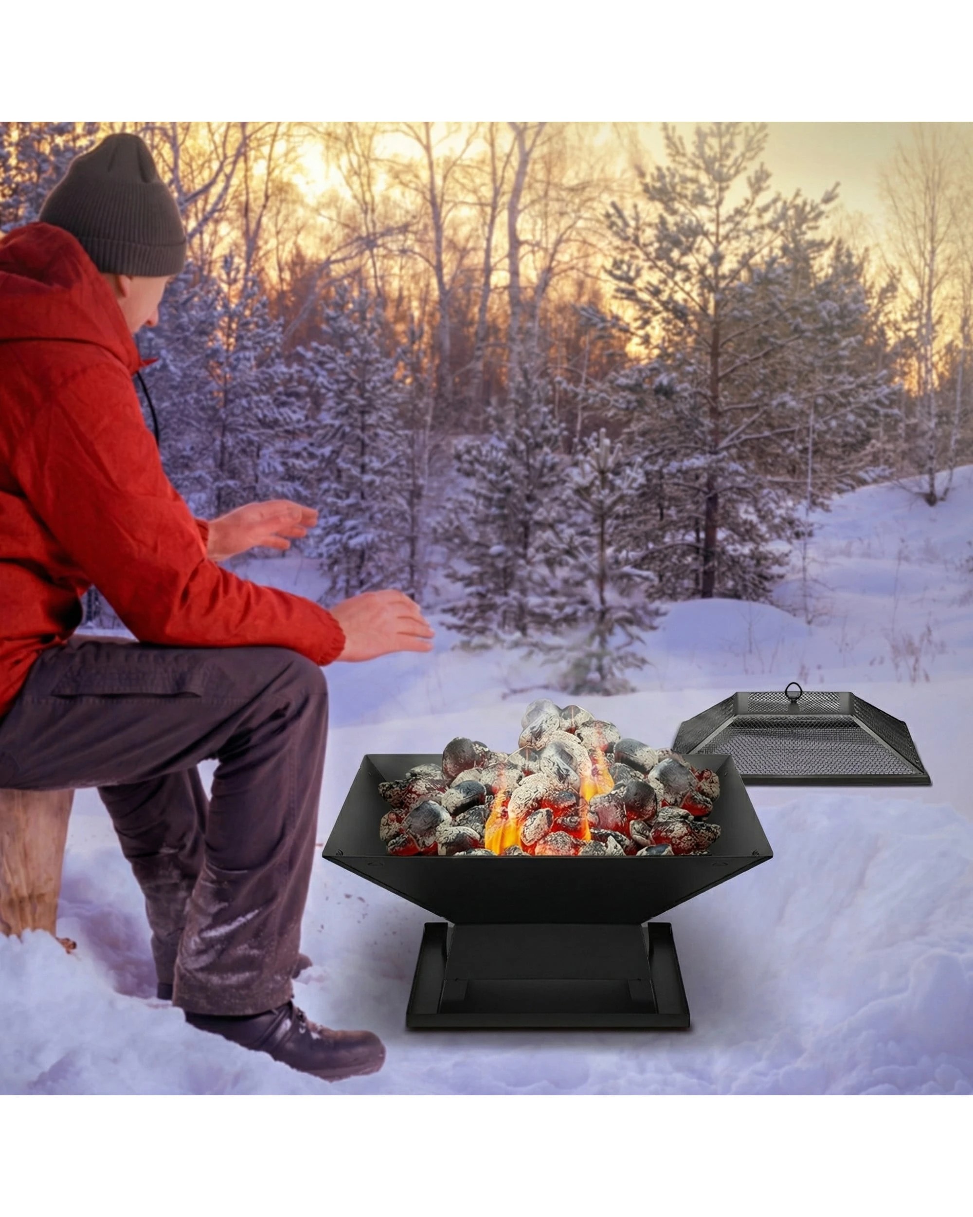 8 Wallaroo Portable BBQ Fire Pit with Mesh Cover Grill Ash Tray Steel Frame Wood Charcoal Outdoor Brazier - Black, 8 of 9