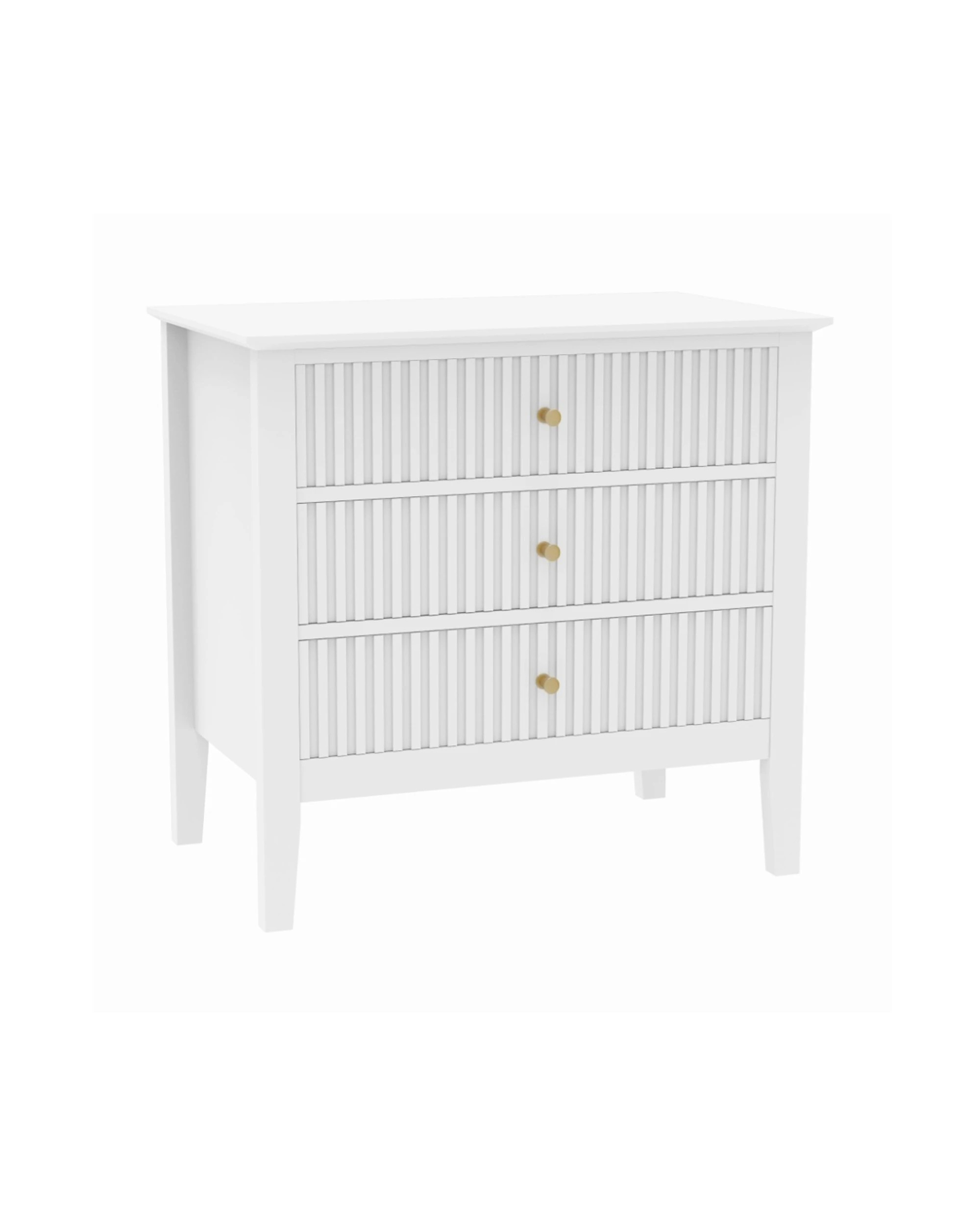 5 Alpine Bay Zara Fluted Wide 3 Drawer MDF Storage Bedside Table Storage Furniture - White, 5 of 7