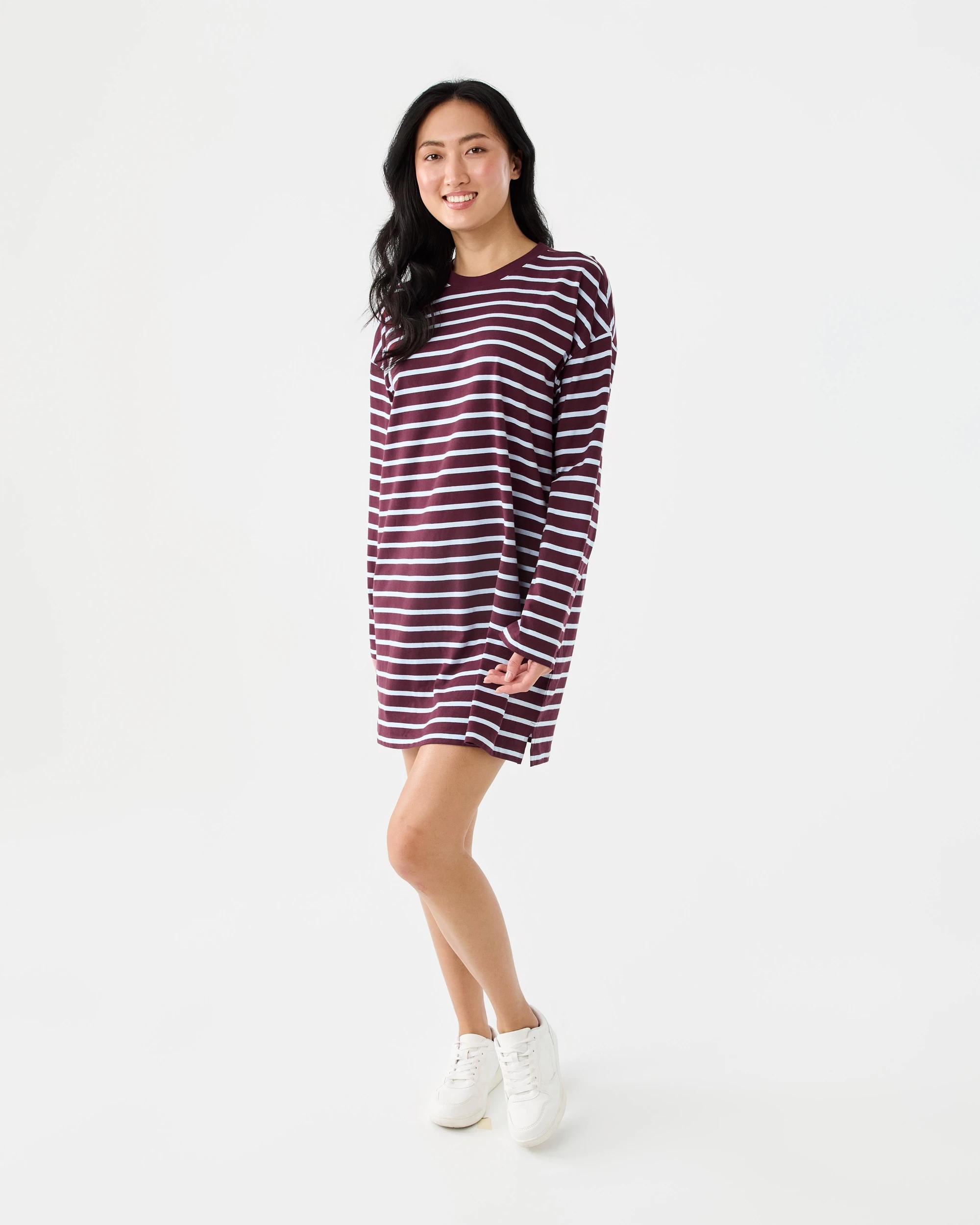 7 Long Sleeve Oversized Boyfriend Mini Dress Strp Prt, 7 of 7