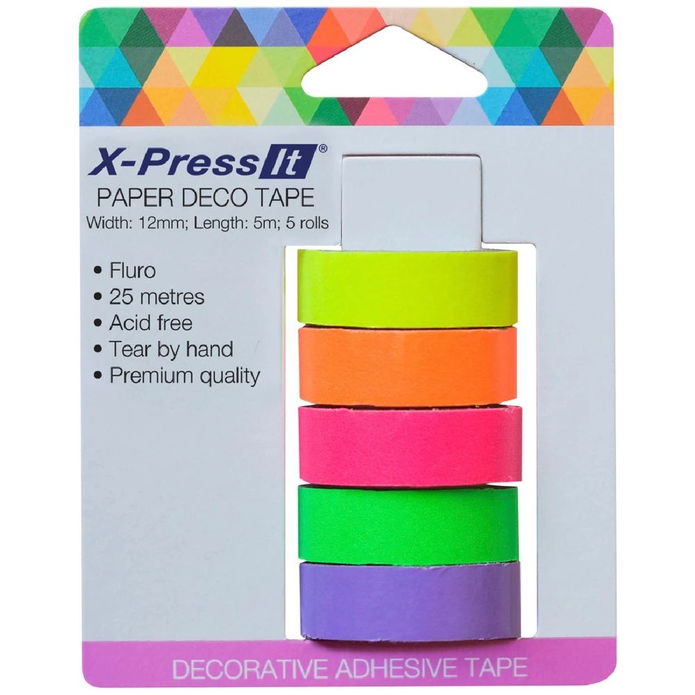 1 X-Press It Deco Tape Roll Fluoro 12mm x 5m 5 Pack, 1 of 3