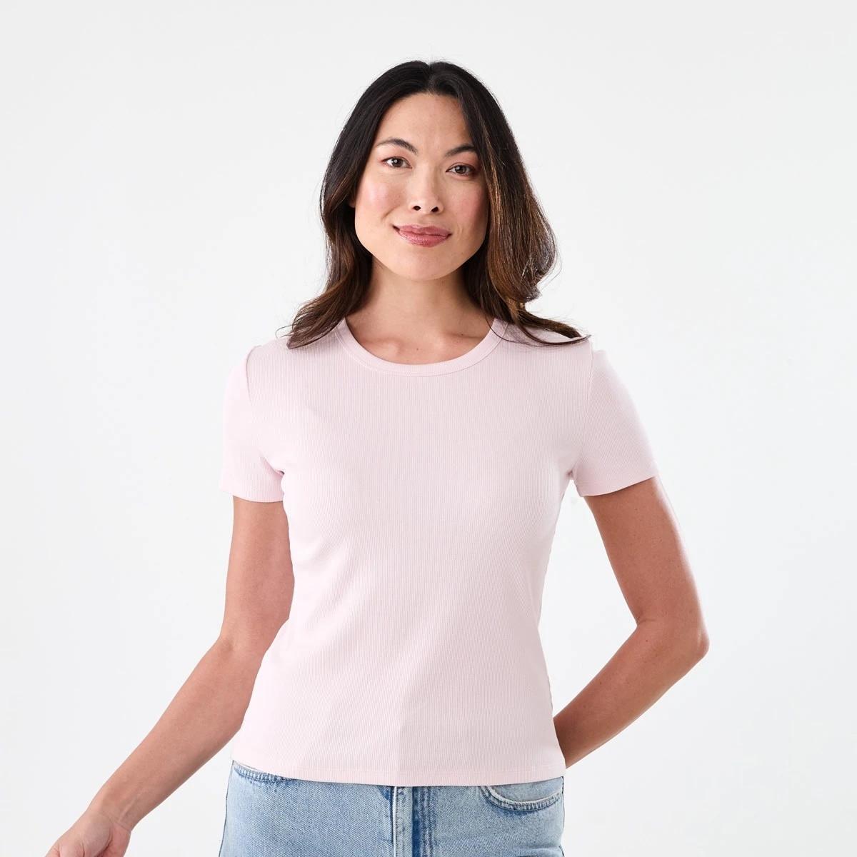 1 Short Sleeve Rib Crew Neck T-shirt SOFT BLOSSOM, 1 of 5