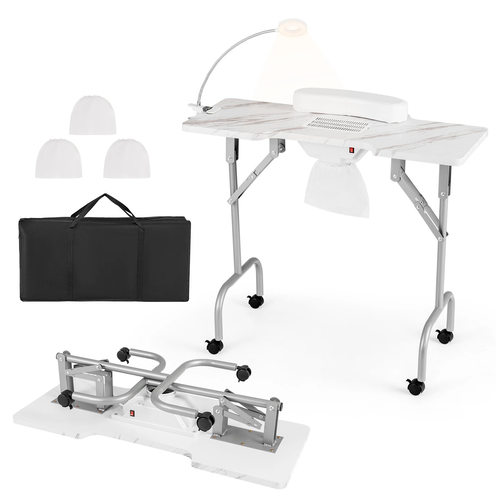 1 Costway Folding Manicure Nail Table w/Electric Dust Collector Nail Tech Desk - White, 1 of 4