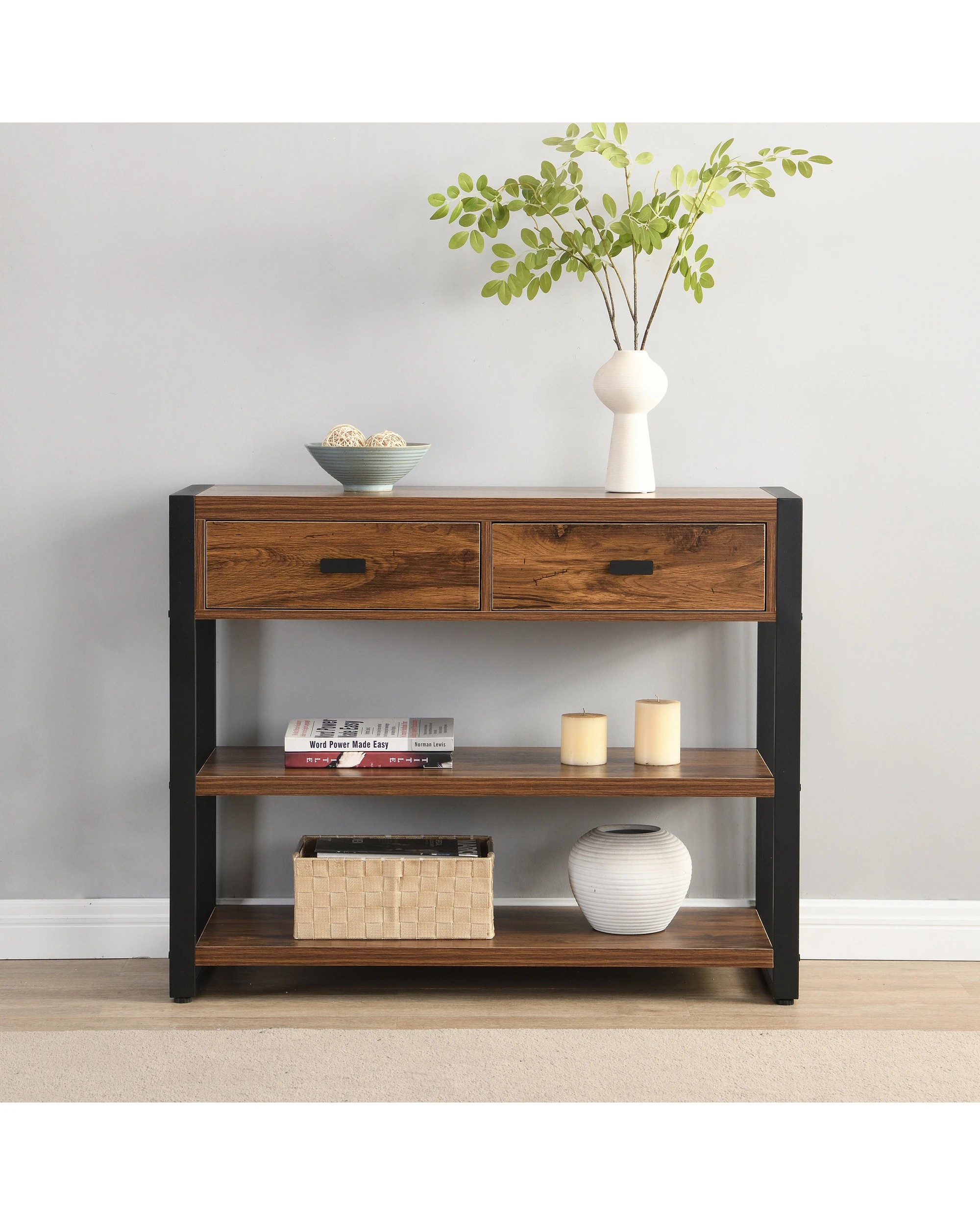 3 IHOMDEC Console Table with Two Drawers and 3 Shelves, 3 of 5