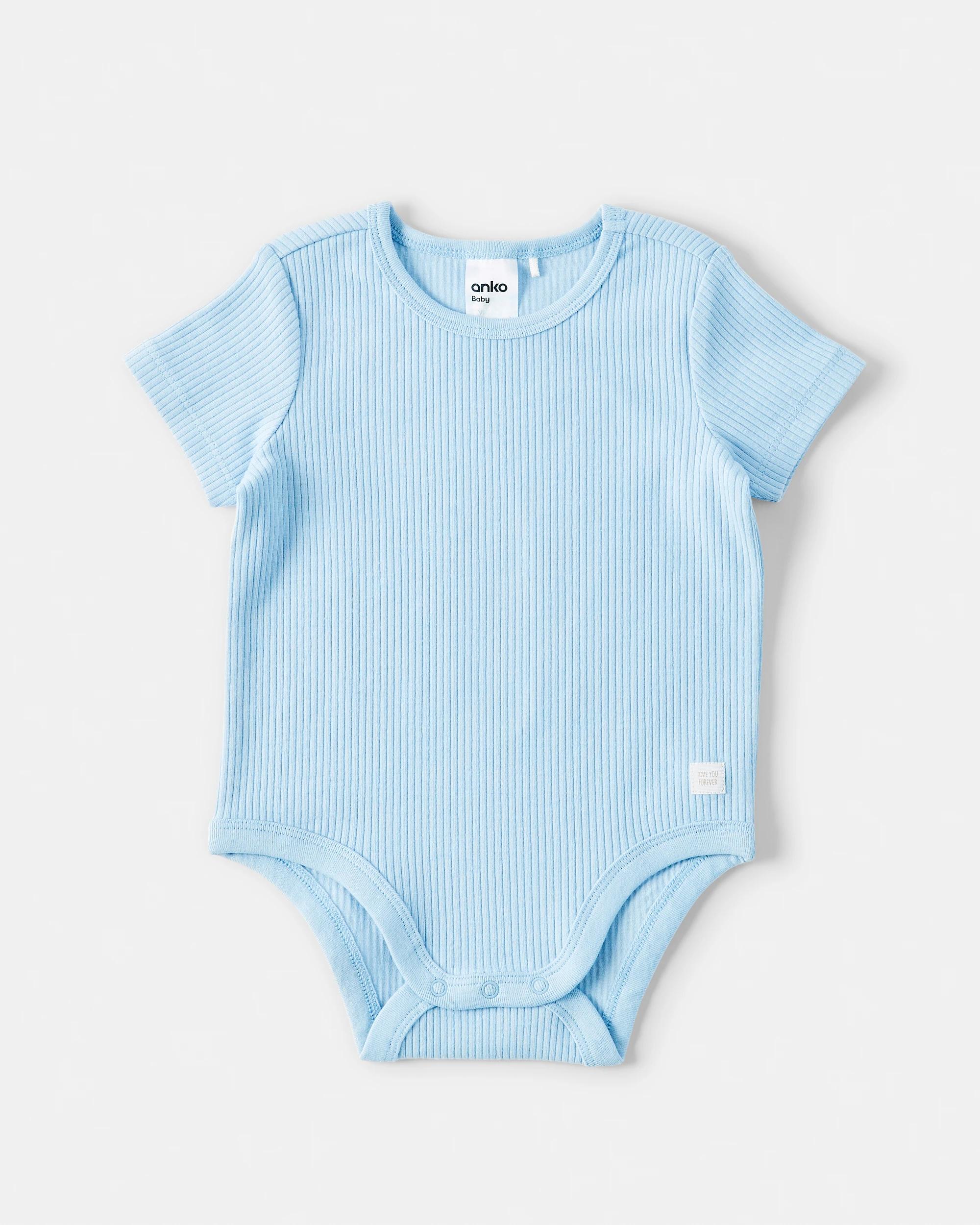 3 3 Pack Cotton Short Sleeve Rib Bodysuits Blu Mpack, 3 of 8