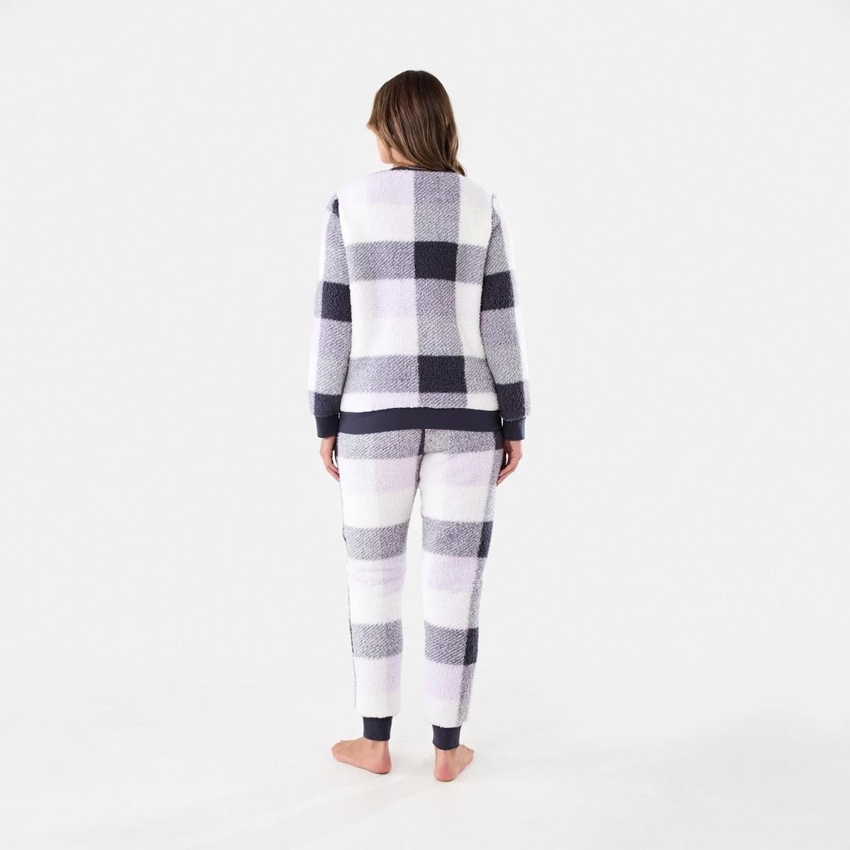 3 Fleece Top and Pants Pyjama Set Blk Chk L, 3 of 7