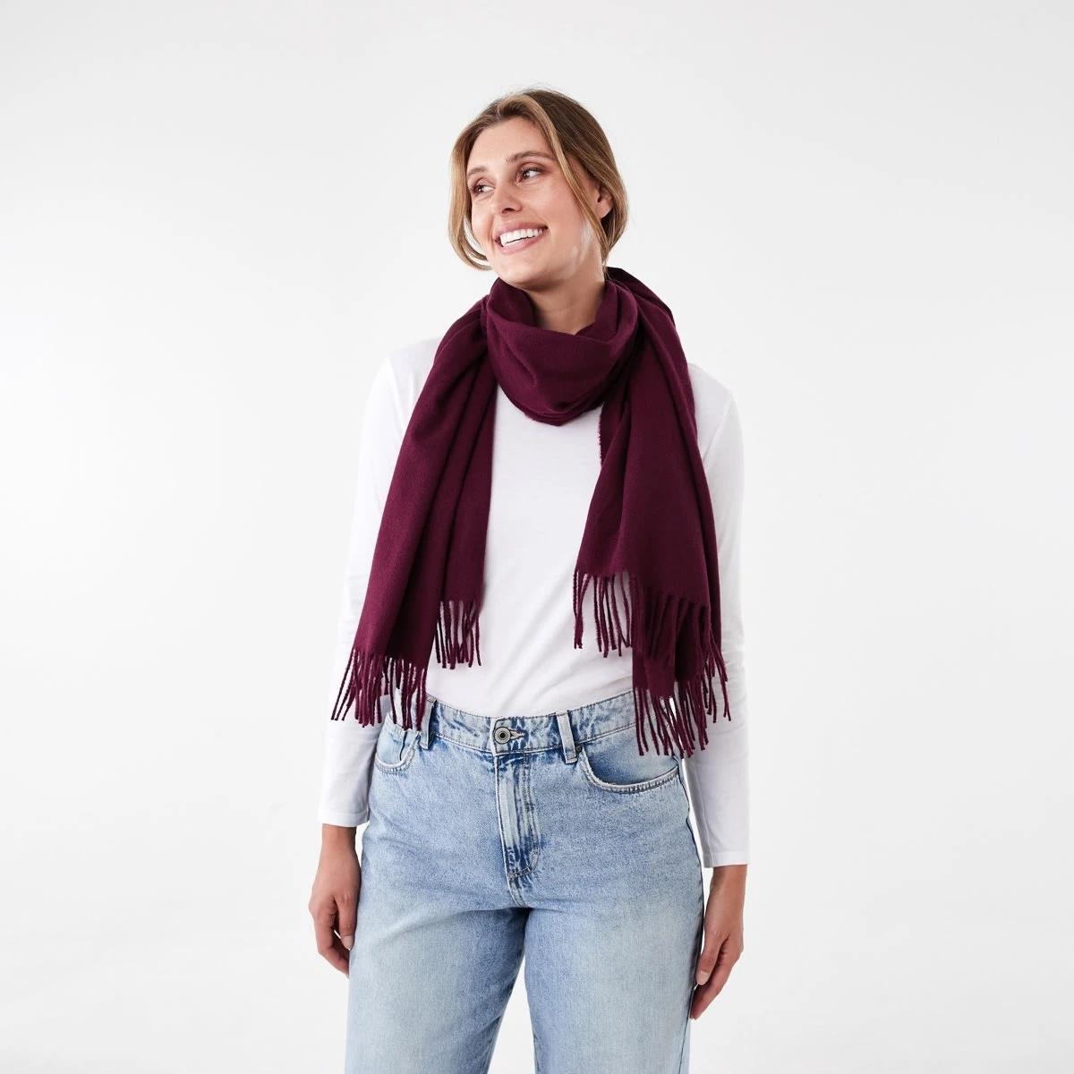 3 Brushed Wrap Scarf Burgundy, 3 of 3