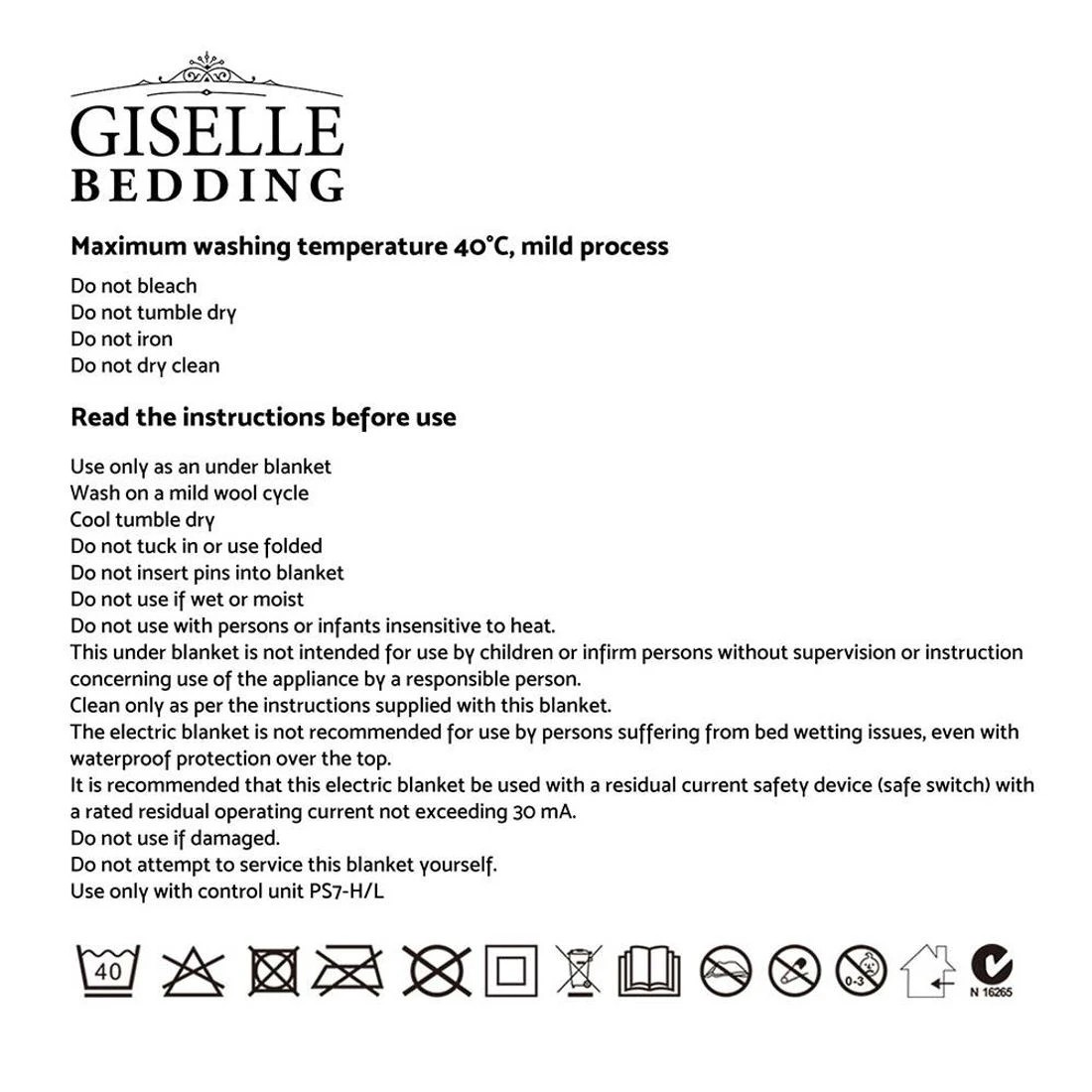 9 Giselle Queen Fully Fitted Polyester Electric Blanket 3 Heat Settings Detachable Controller Machine Washable - white, 9 of 9