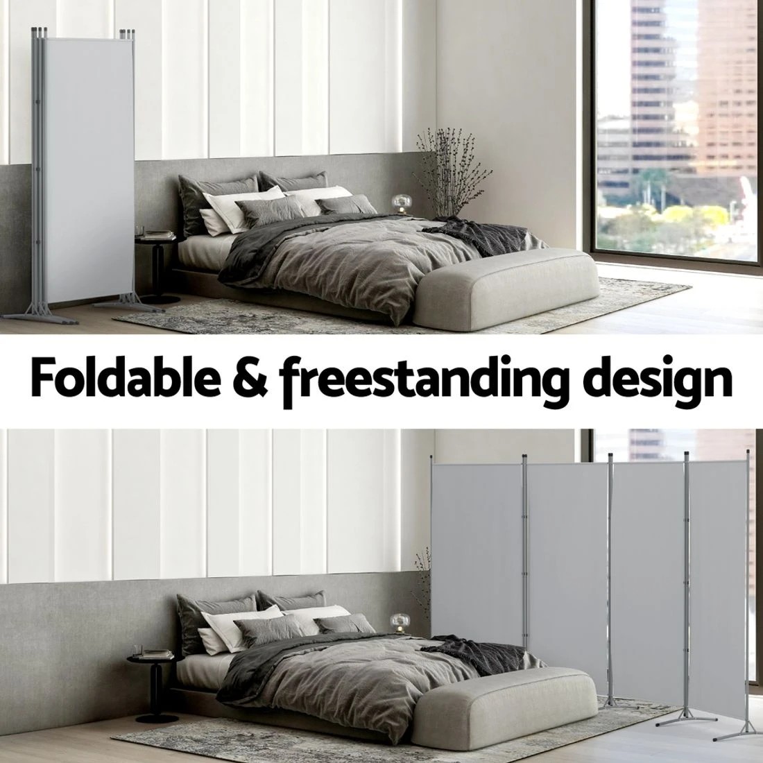 7 Artiss 4 Panel Room Divider Screen 345x180cm Fabric - Grey, 7 of 8