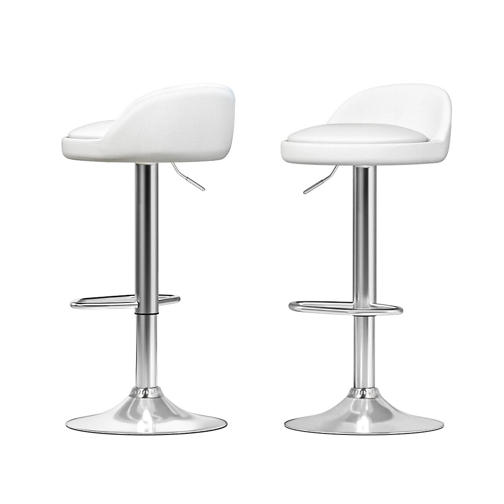 1 Artiss 2x Bar Stools PU Leather Gas Lift - White, 1 of 5