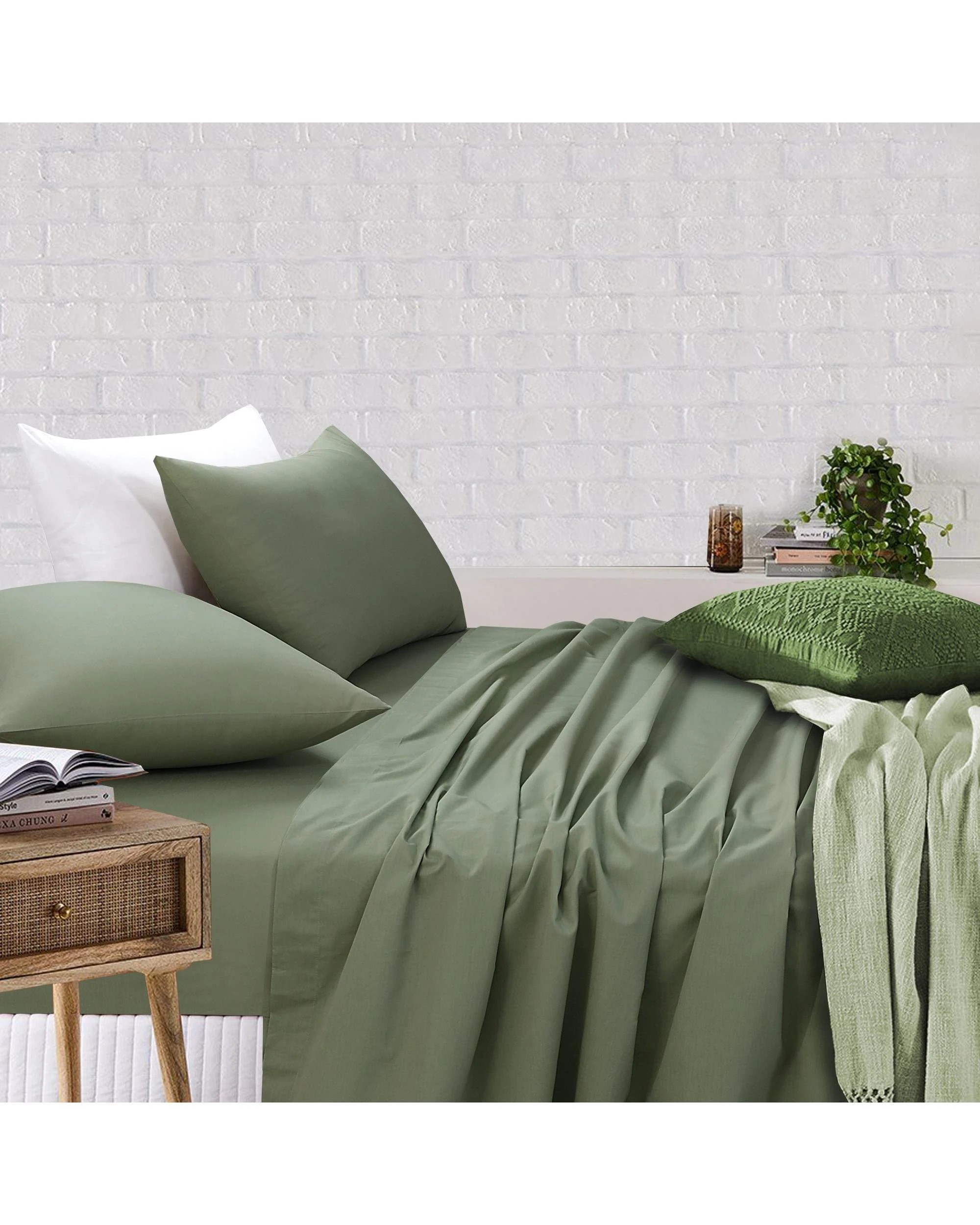 1 Amsons Royale Cotton Sheet Set King Single Light Sage - Fitted, Flat &amp; Pillowcase - Green, 1 of 1