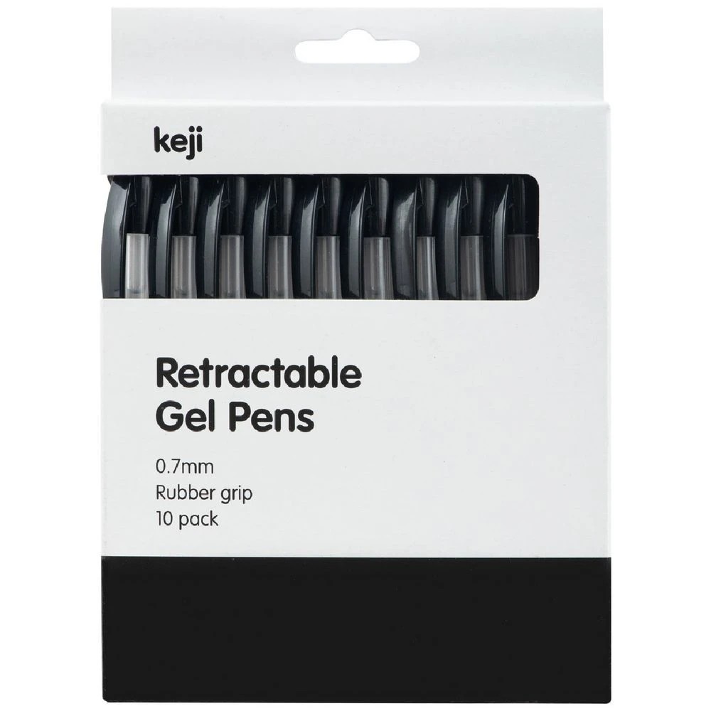 1 Keji Retractable Gel Pens 0.7mm Black 10 Pack, 1 of 2