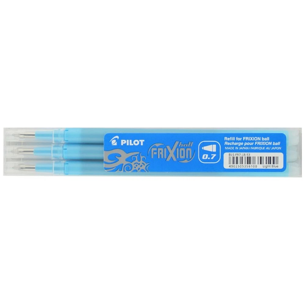 1 PILOT Frixion Erasable Gel Ink Refill 0.7mm Light Blue 3 Pack, 1 of 3