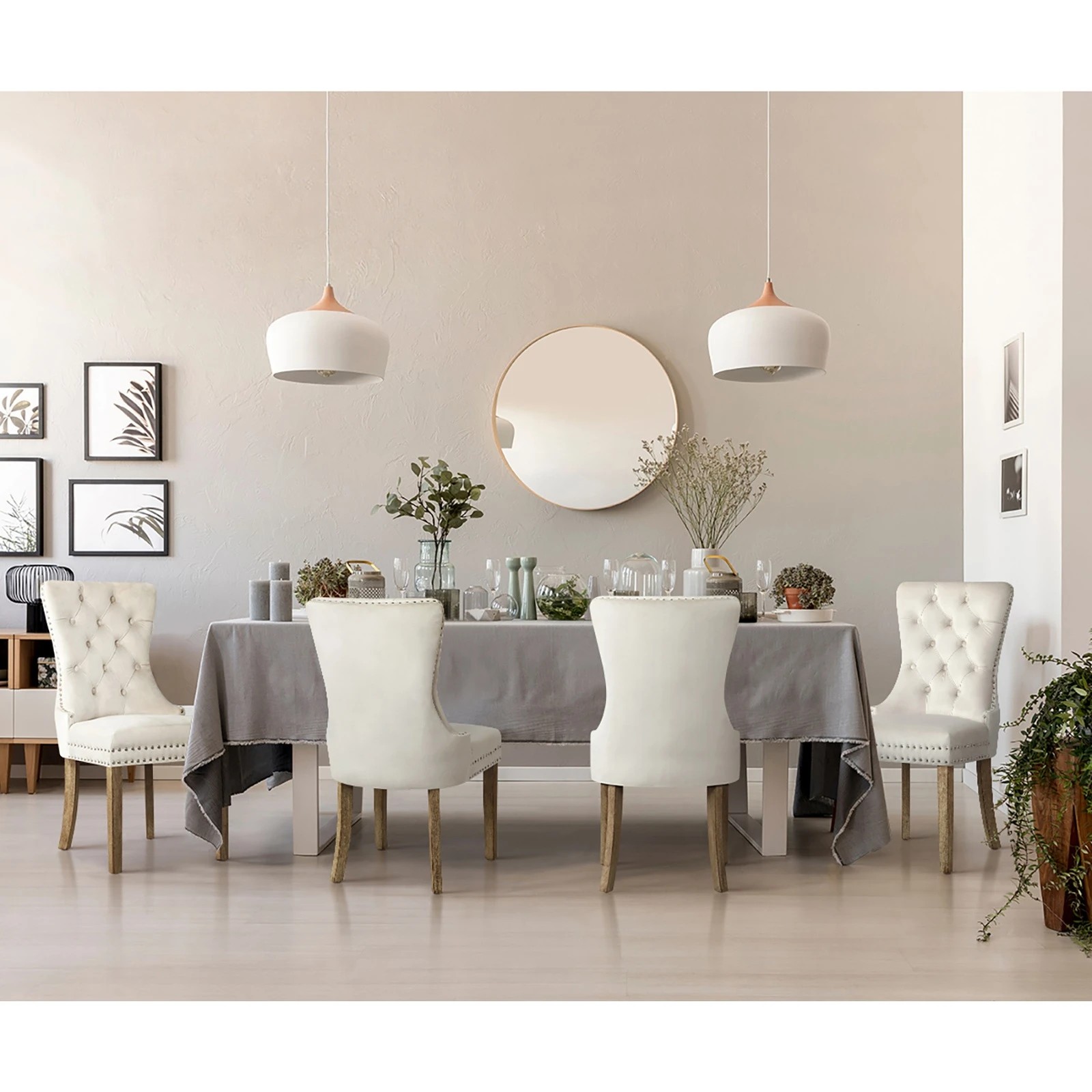 4 Oikiture 2x Velvet Dining Chairs Upholstered French Provincial Tufted
 - Beige, 4 of 9