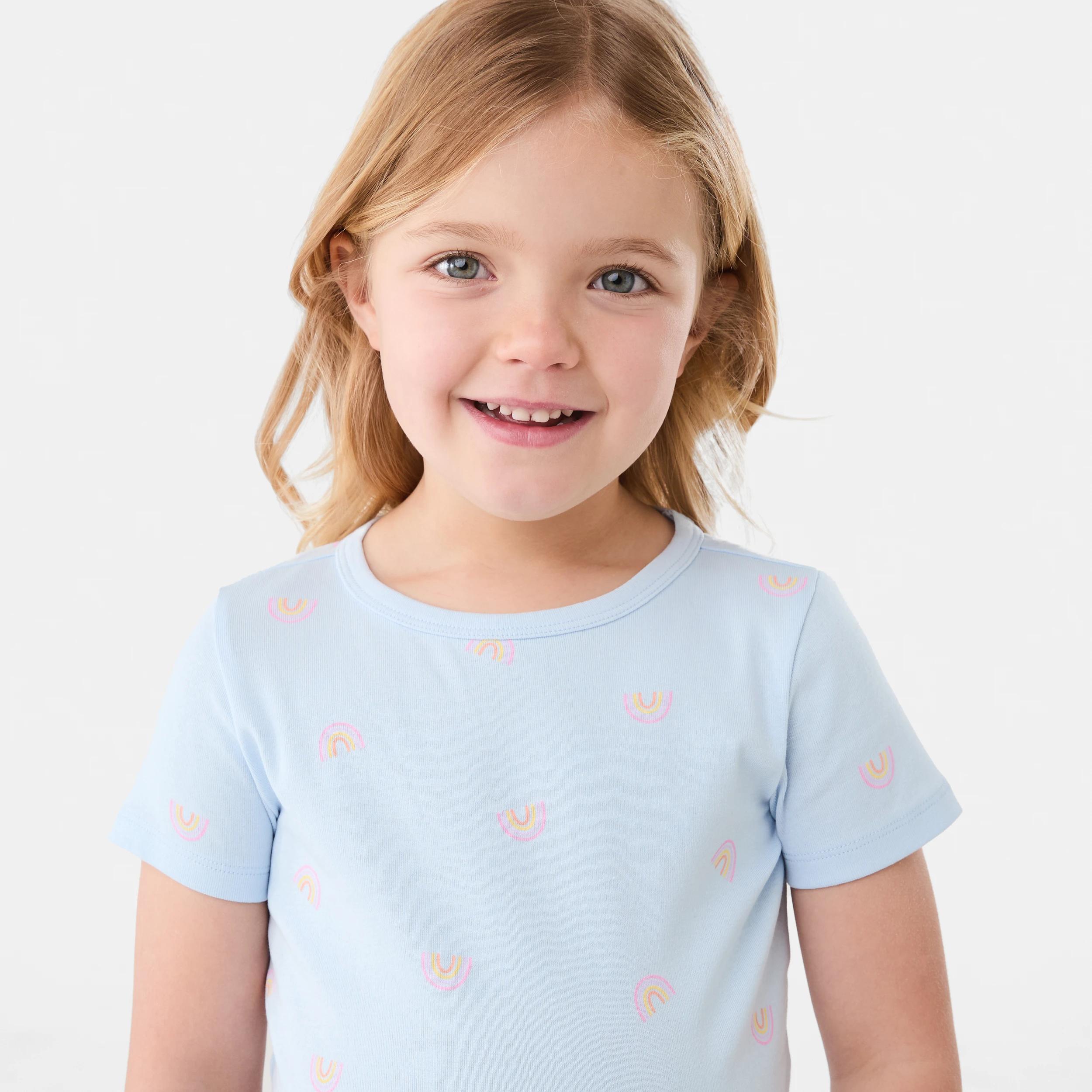 3 Short Sleeve Ribbed Pyjama Set BLUE RAINBOW, 3 of 8