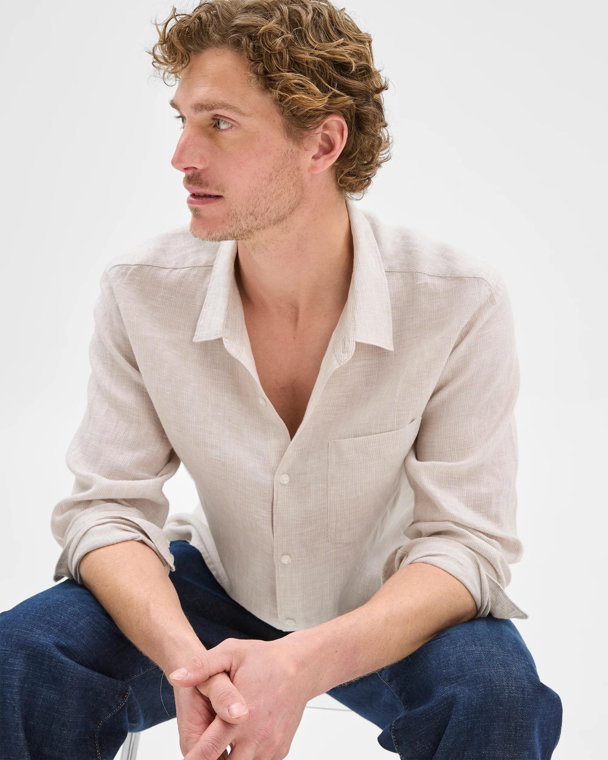 5 Target European Linen Long Sleeve Textured Shirt LIGHT STONE, 5 of 10