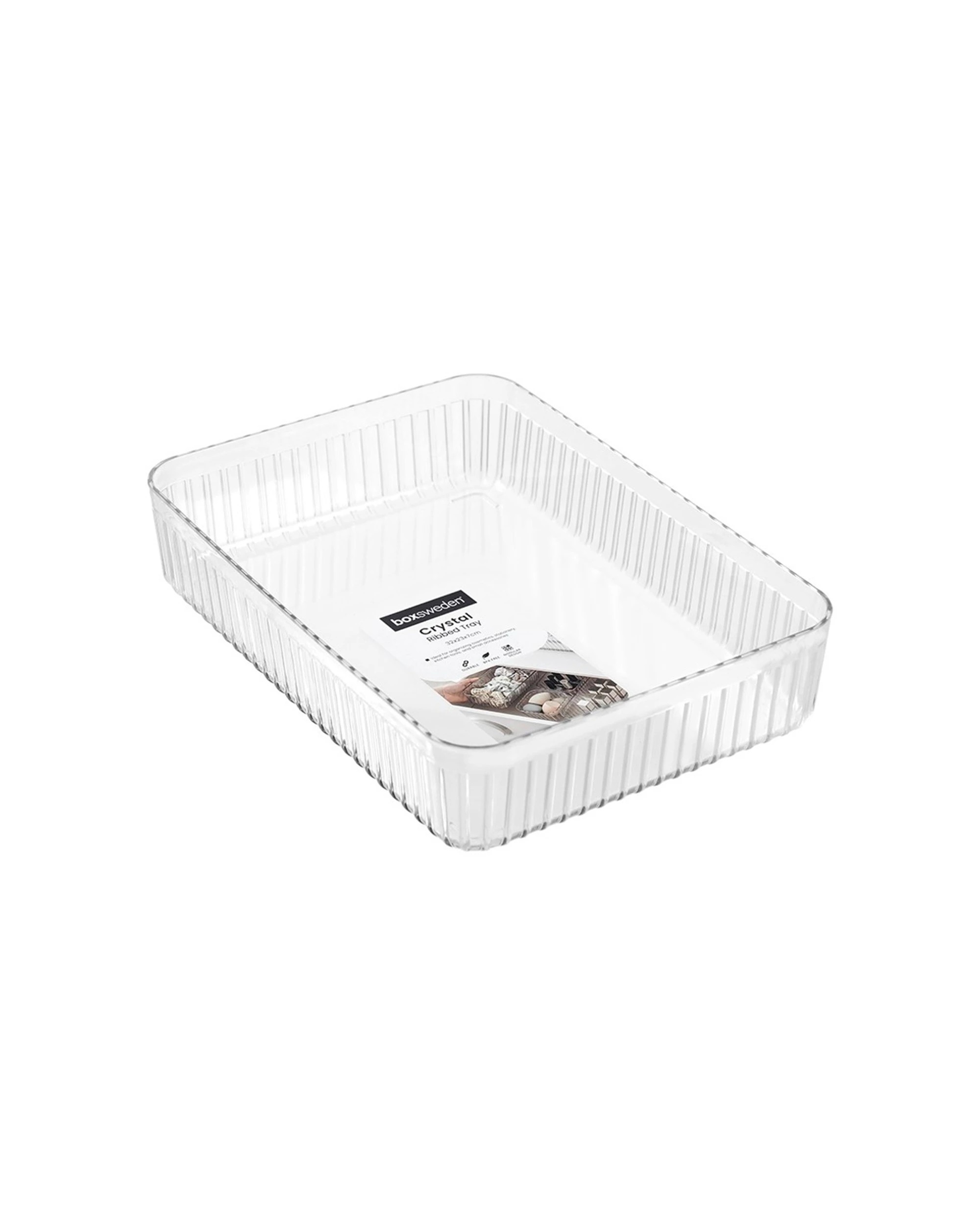 1 Boxsweden Crystal Ribbed Tray Modular Design Storage Container 32x23x7cm - Clear, 1 of 4