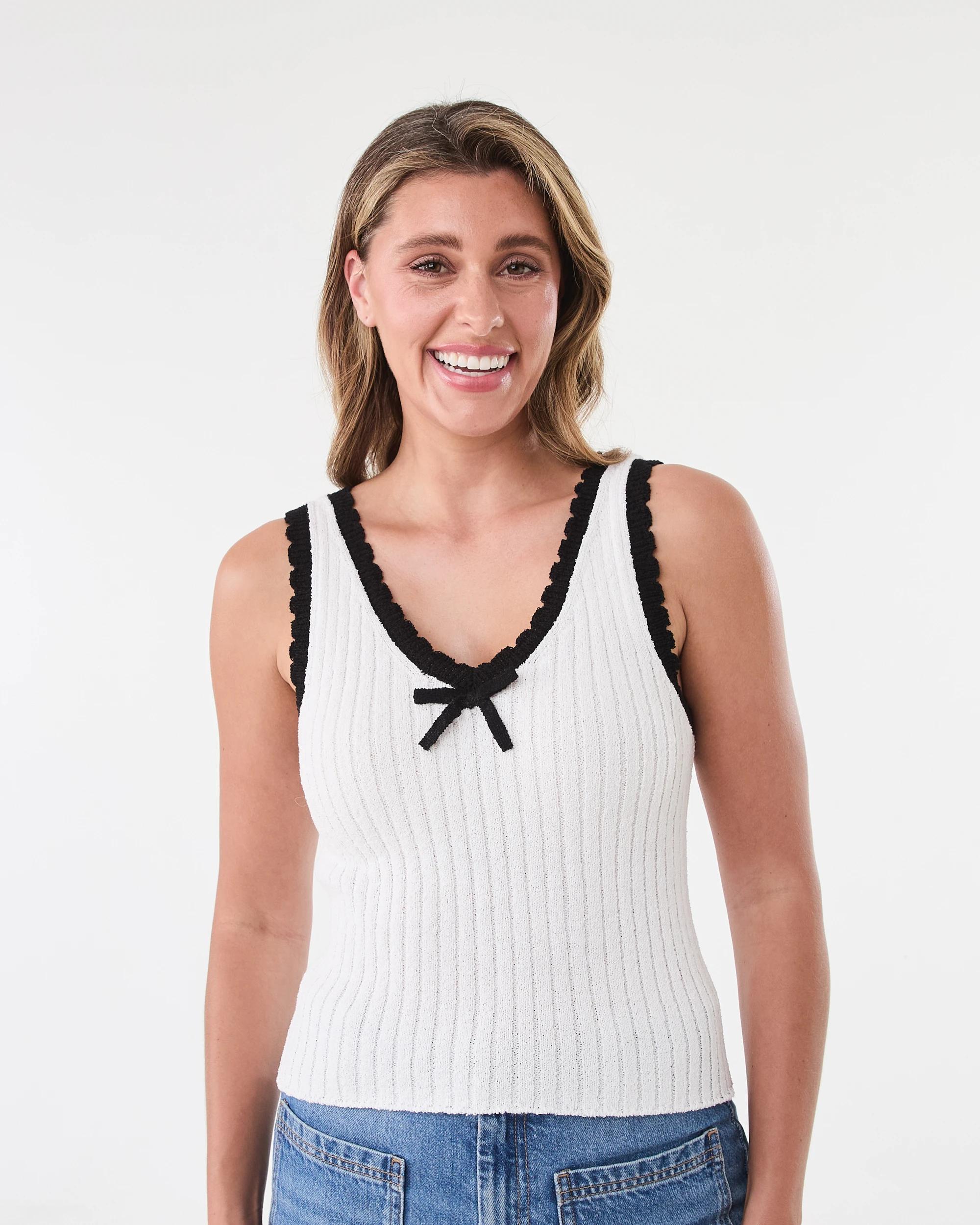 1 Bow Trim Knit Tank WHITE, 1 of 6