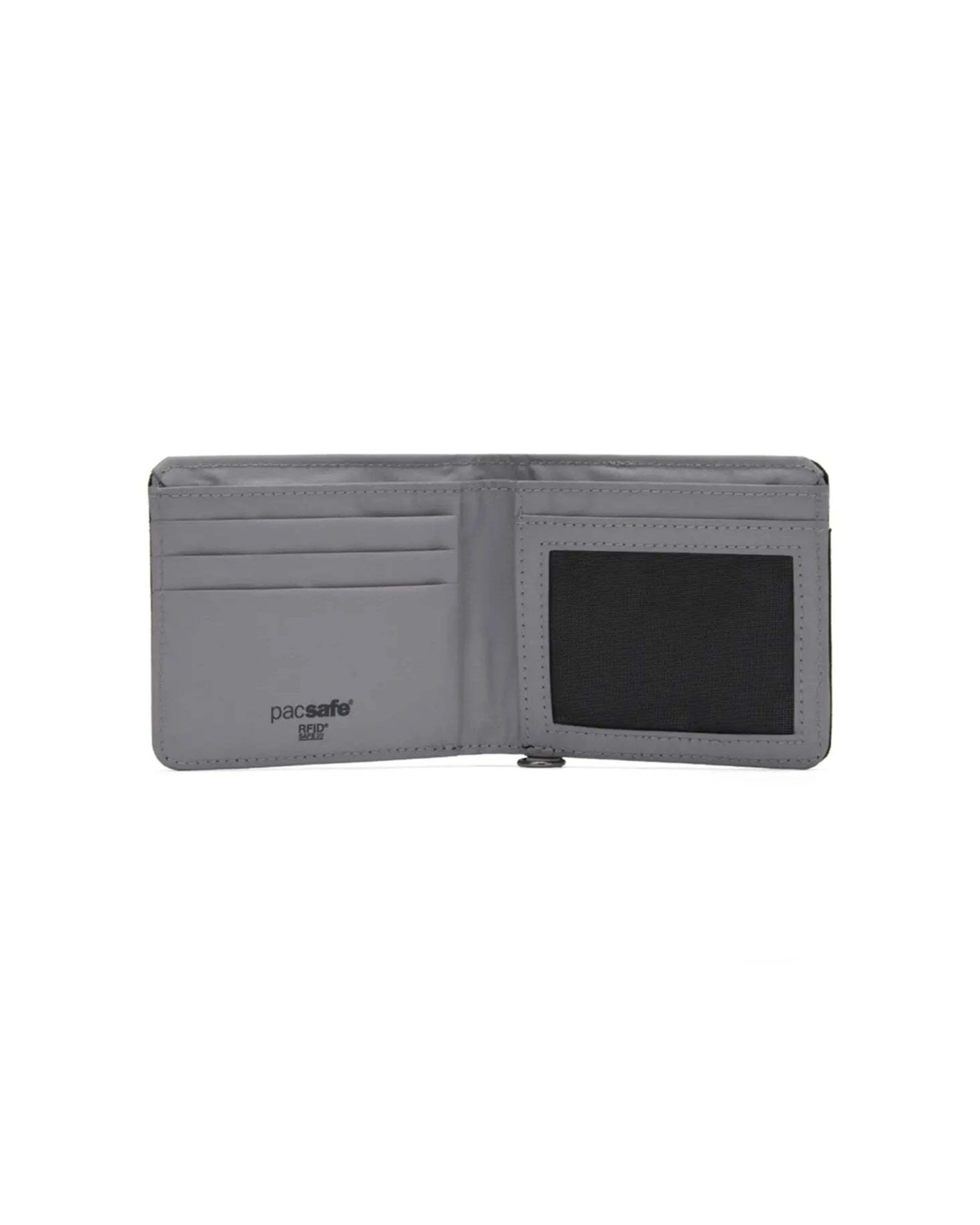 2 Pacsafe RFIDsafe Bifold Wallet RFID Blocking Recycled Slim Profile Jet - Black, 2 of 7