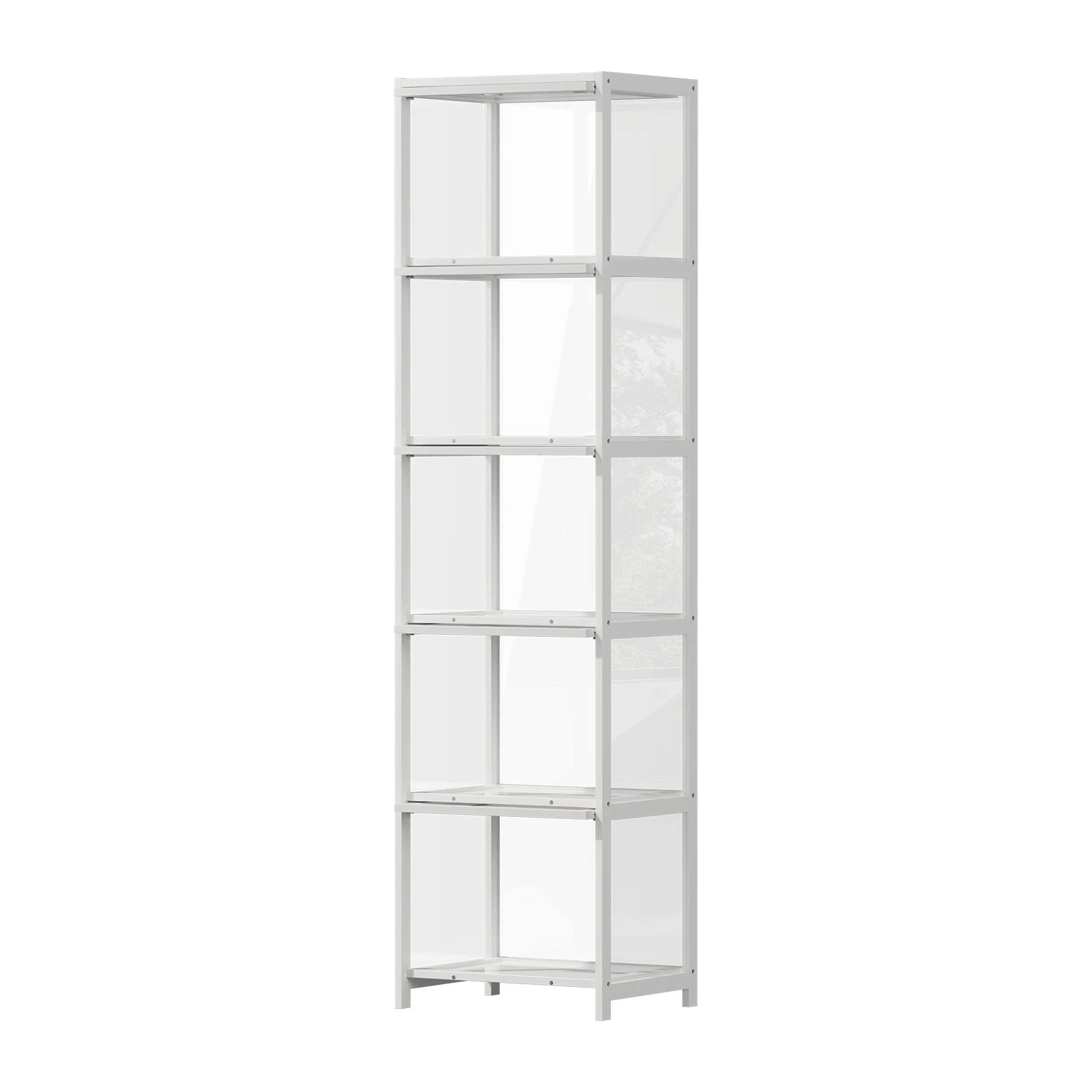 1 Oikiture Display Cabinet Storage 5-Tier Shelves Bookcase Clear Stand Rack - White, 1 of 8