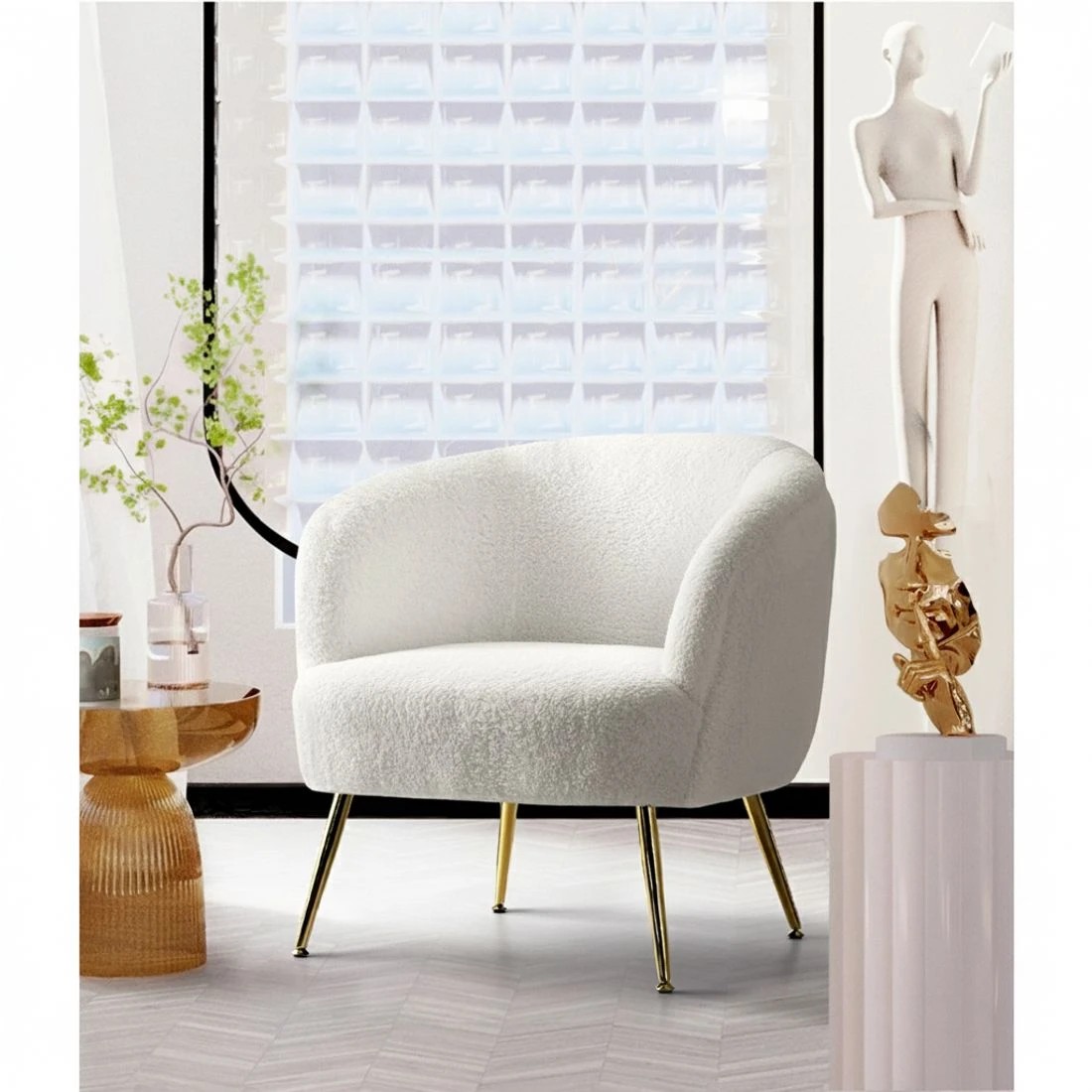 4 Artiss Armchair Lounge Chair Accent Chairs Armchairs Sherpa Boucle Sofa - White, 4 of 6