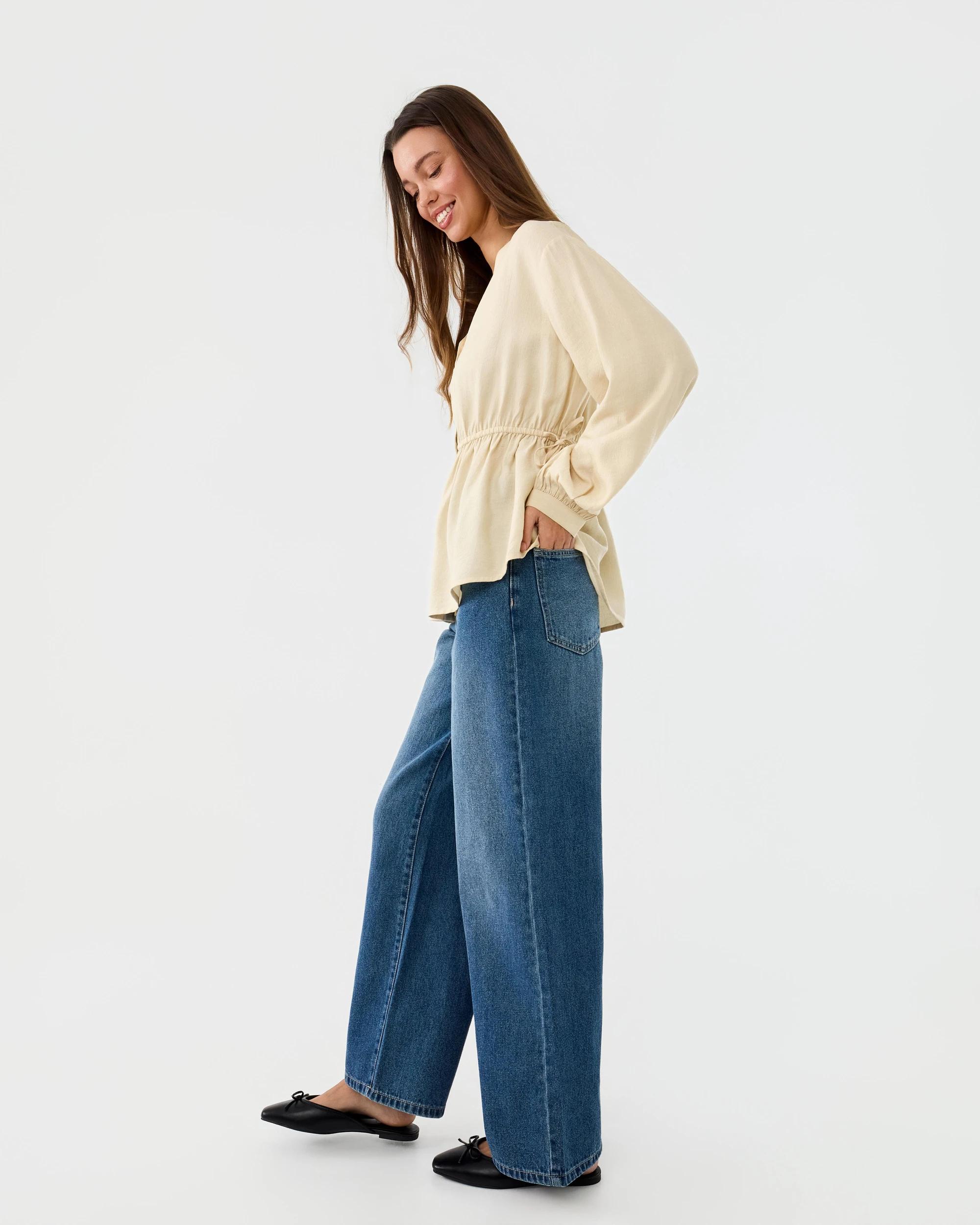 3 Long Sleeve Ruched Tie Top Vanilla, 3 of 7