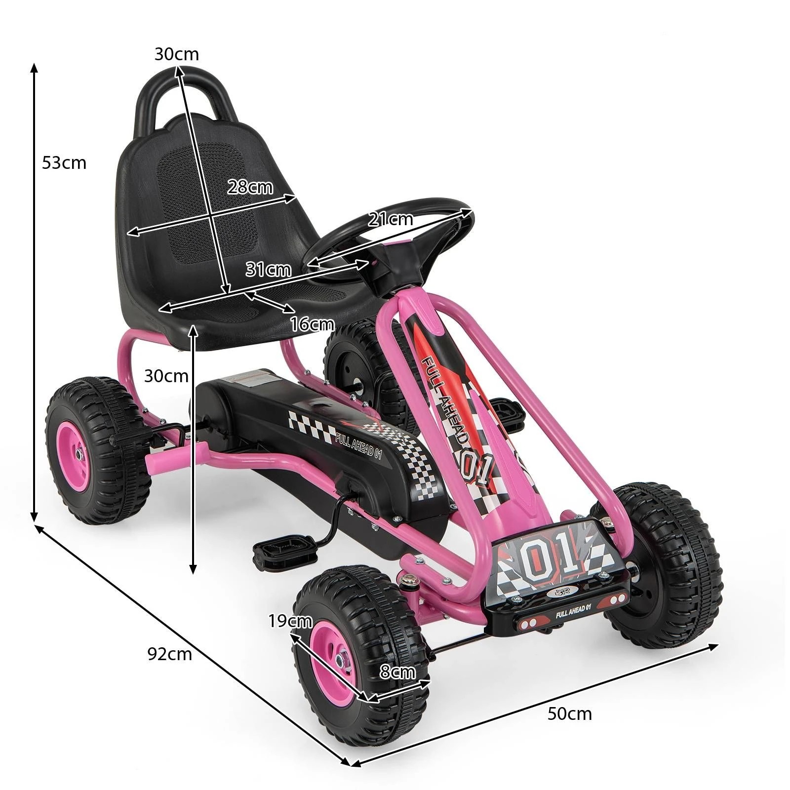 2 Costway Pedal Go Kart 4 Wheel Pedal Powered Ride On Toy - Pink, 2 of 3