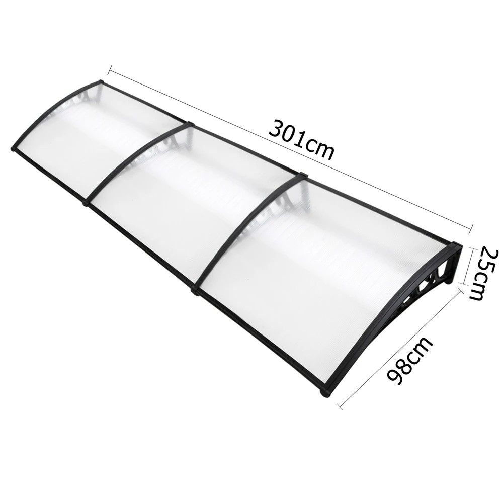 2 Instahut Window Door Awning 1mx3m Transparent - Clear, 2 of 8