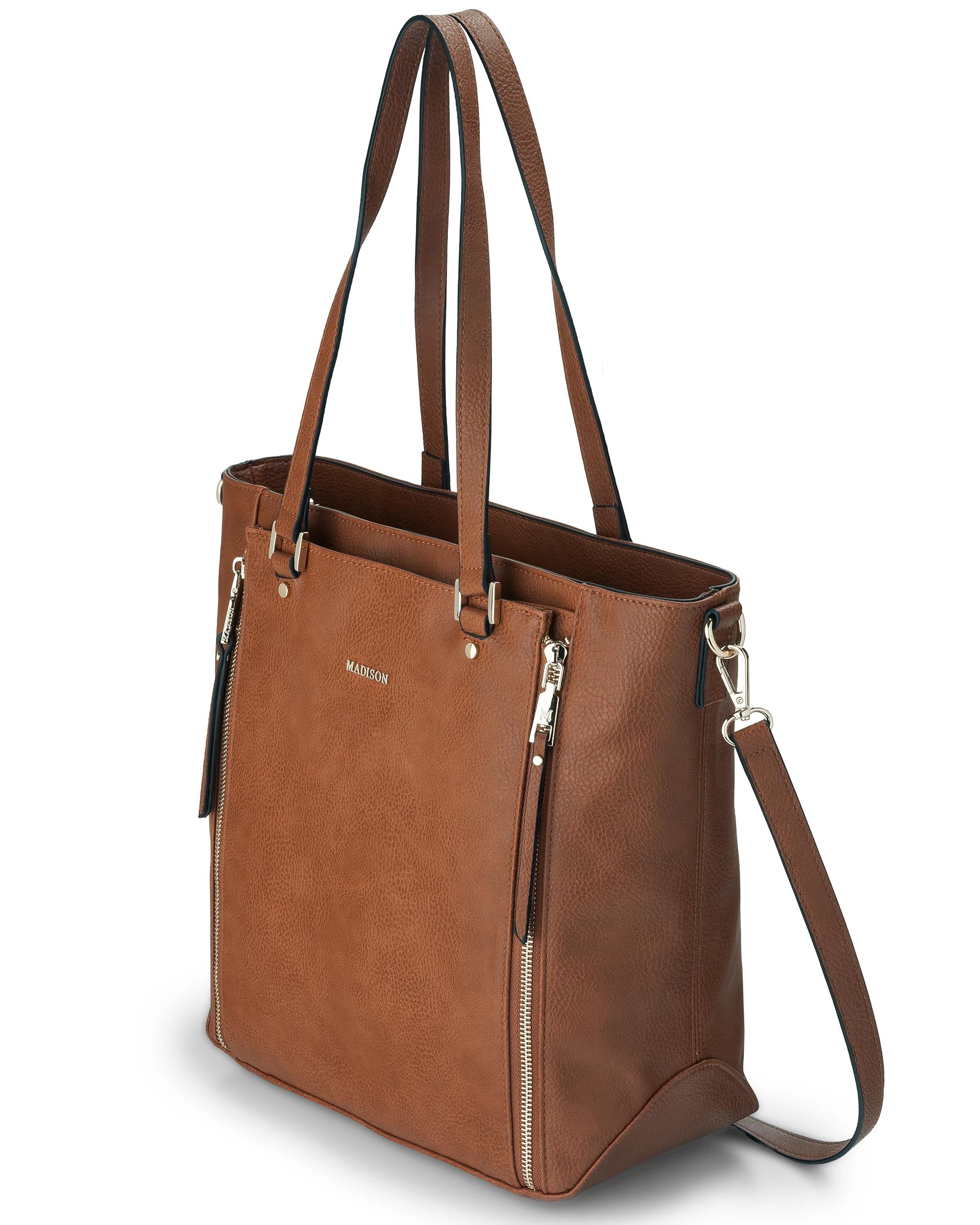 3 Madison Accessories Amelia Large Zip Detail Tote DK TAN LT GOLD, 3 of 8