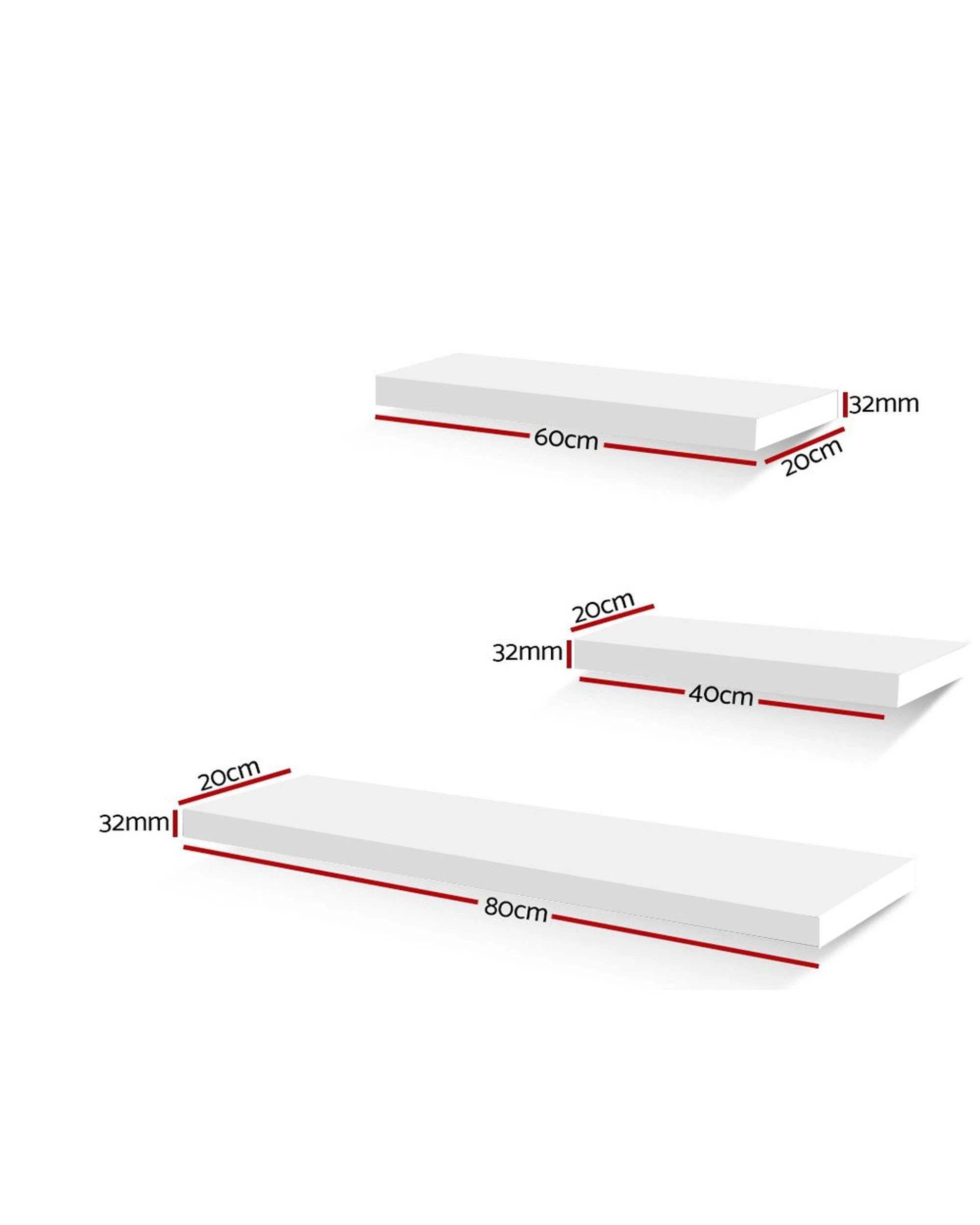 3 Artiss Floating Wall Shelf Set of 3 - White, 3 of 10