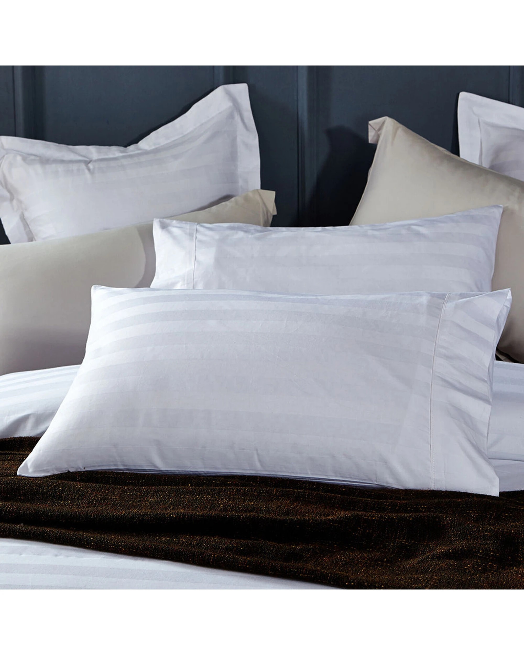 3 Cotton More 2pc 100% Cotton Pillowcases Sateen Striped 48x73cm - White, 3 of 3