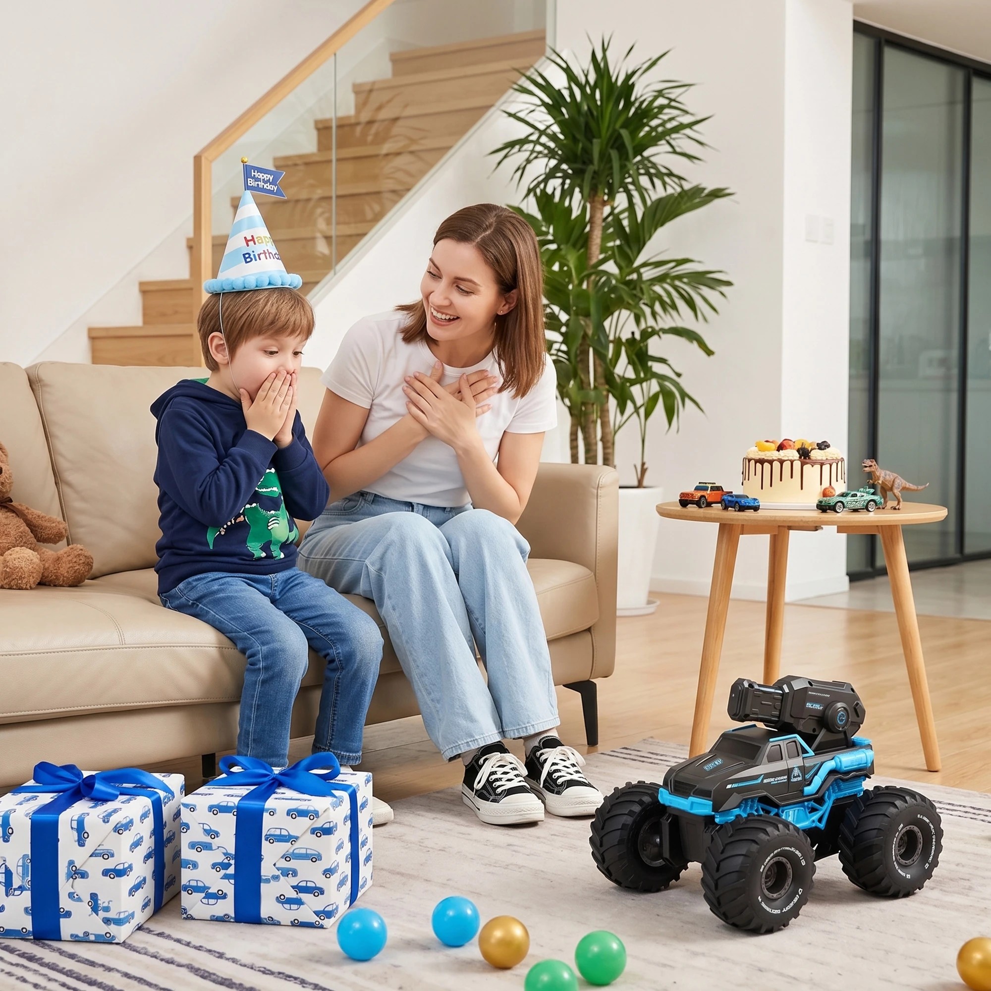 8 Keezi Kids Amphibious Remote Control Car Boat 2.4GHz 4WD RC Tank with Water Squirt Beach Pool Water Outdoor - Blue, 8 of 9