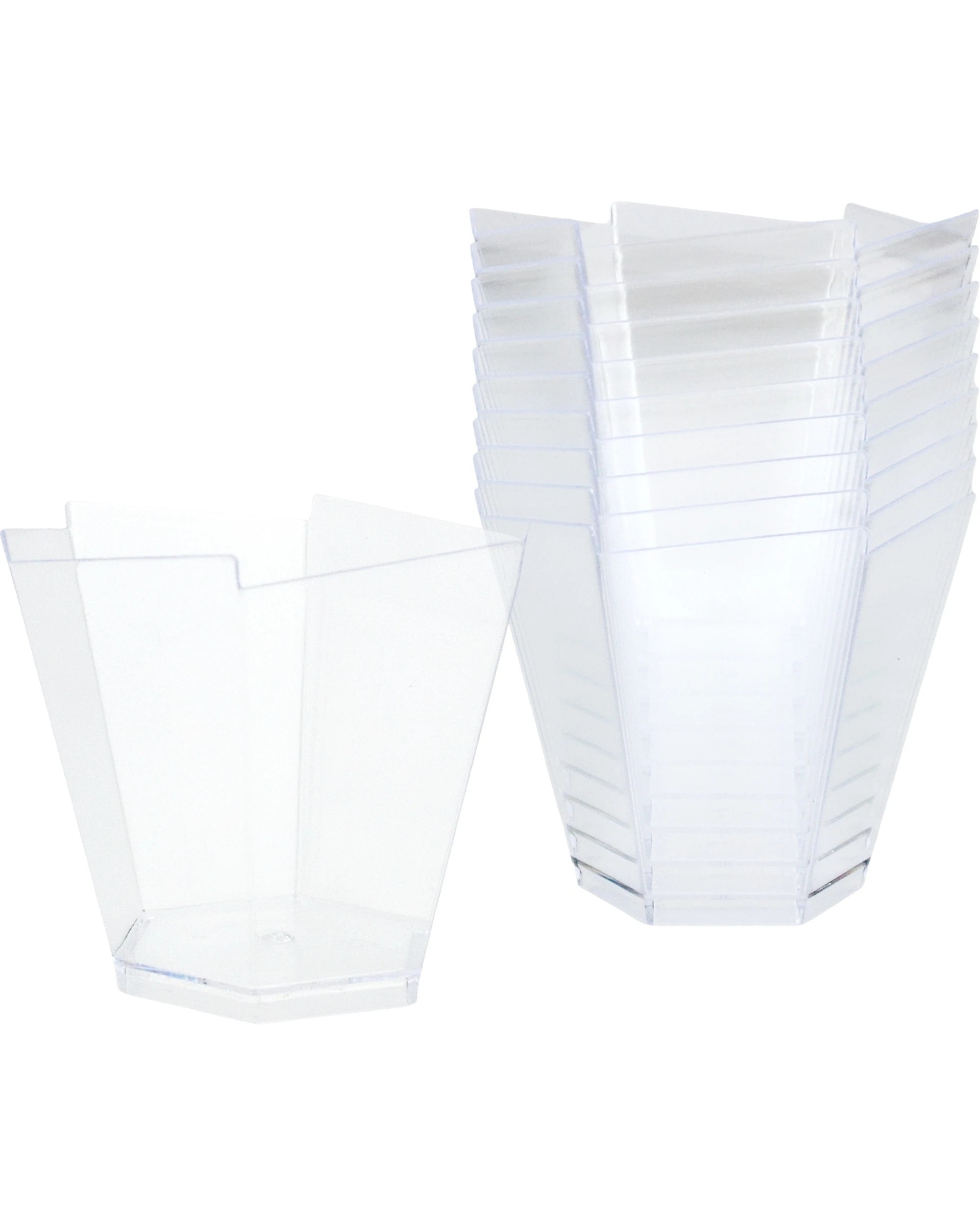 1 Partyware Mini Plastic Hexagon Dessert Cups 120ml Pack of 10 - Clear, 1 of 3