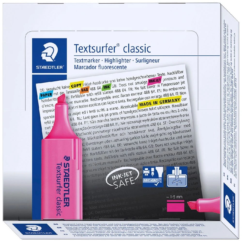 1 Staedtler Textsurfer Classic Highlighters Pink Box 10, 1 of 5