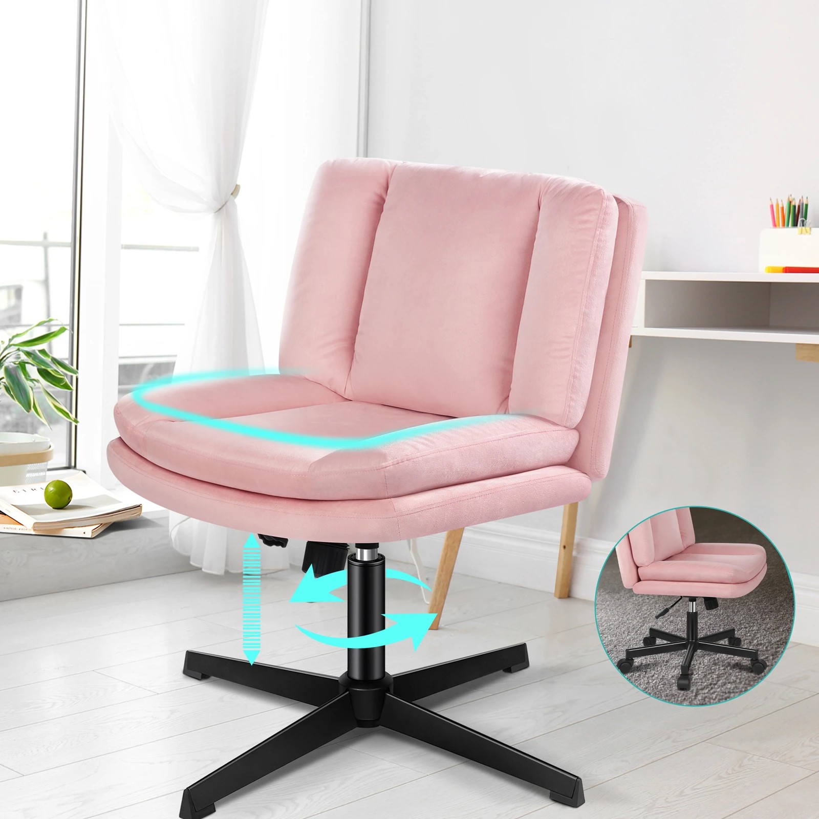 2 Alfordson Armless Office Desk Chair Mid Back Wide Seat Velvet - Pink, 2 of 7