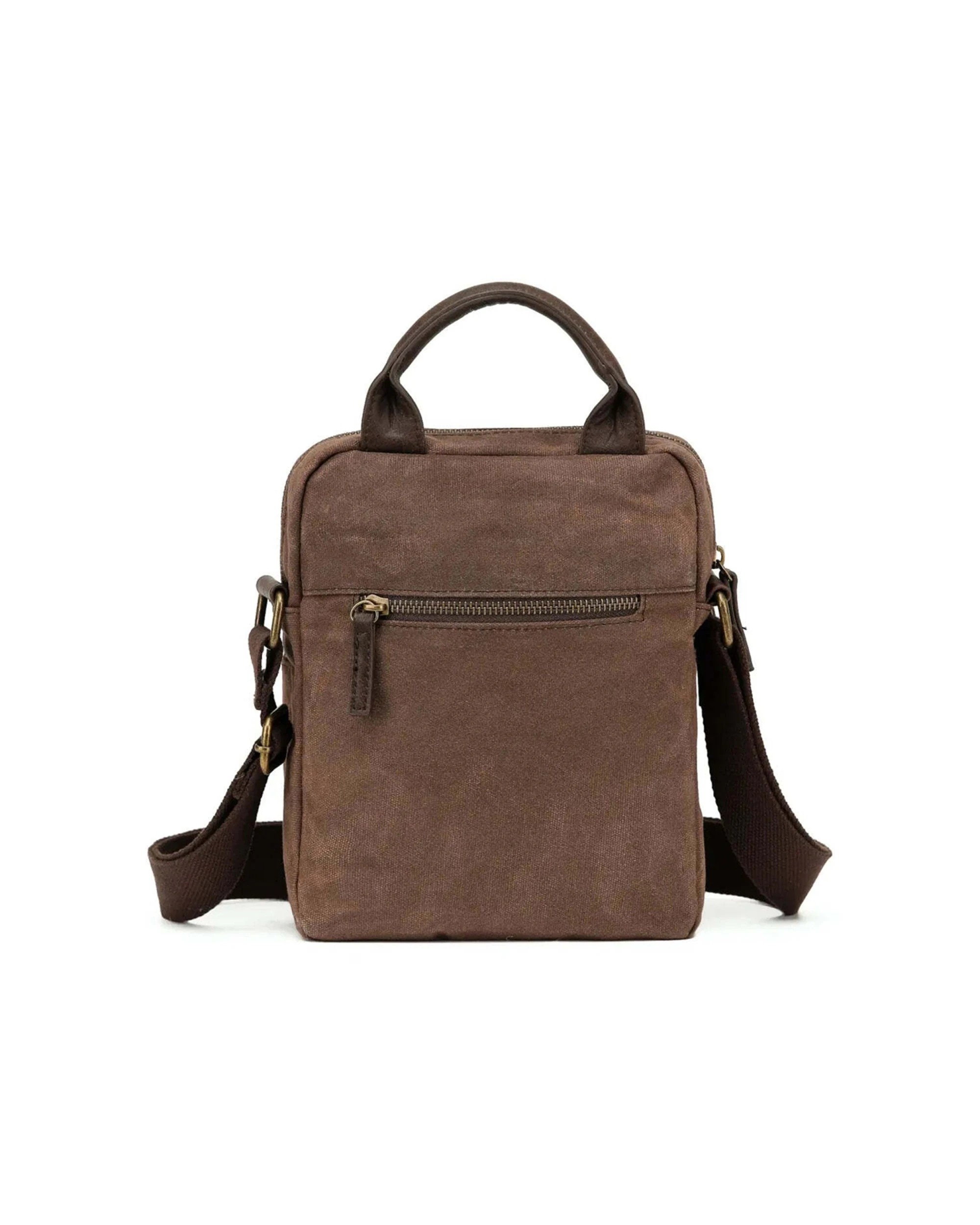 2 Tosca Waxed Canvas Cross Bag with Adjustable Strap 20cm Durable Stylish - Brown, 2 of 3