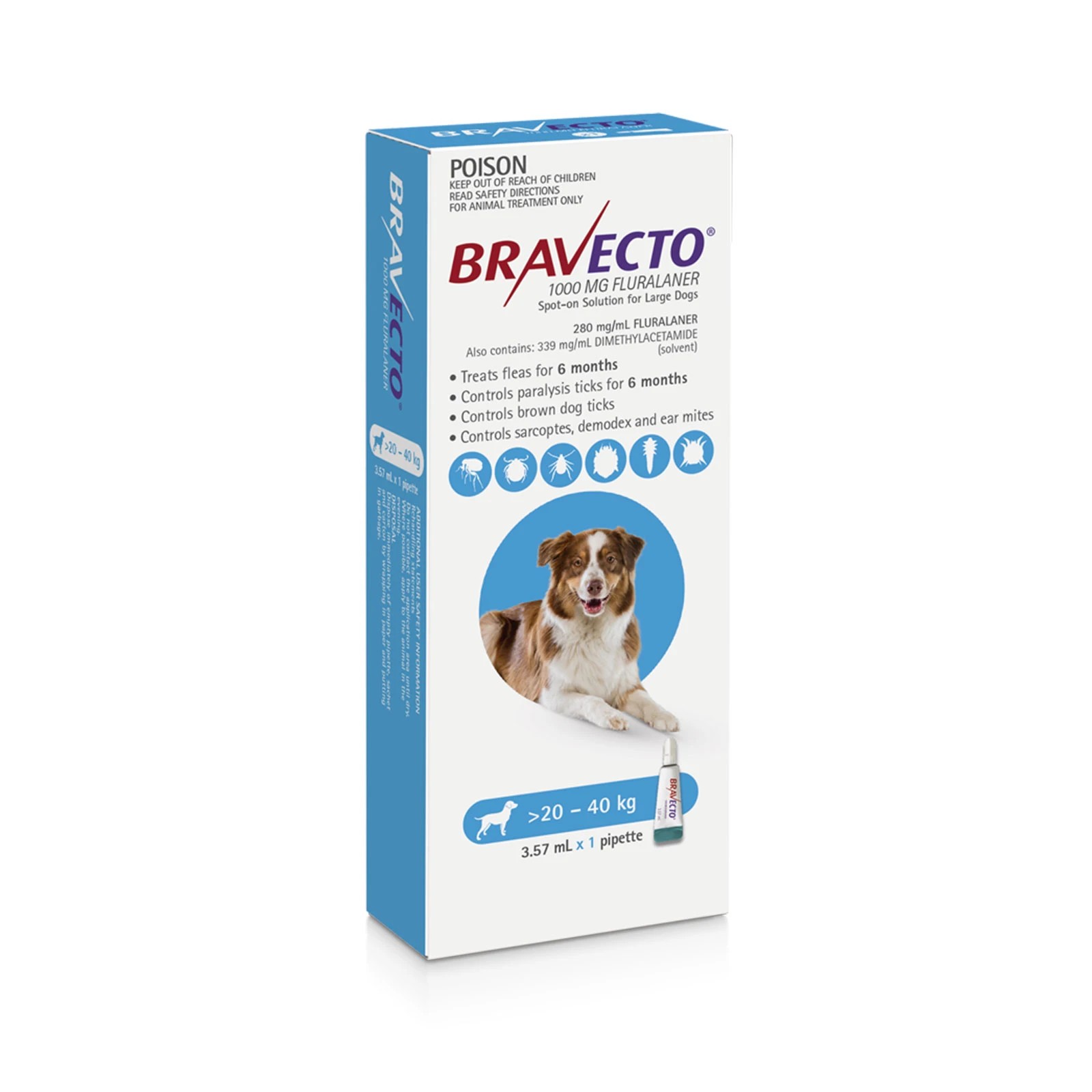 1 Bravecto Spot On For Dogs Blue 20-40kg - 1 Pack, 1 of 2