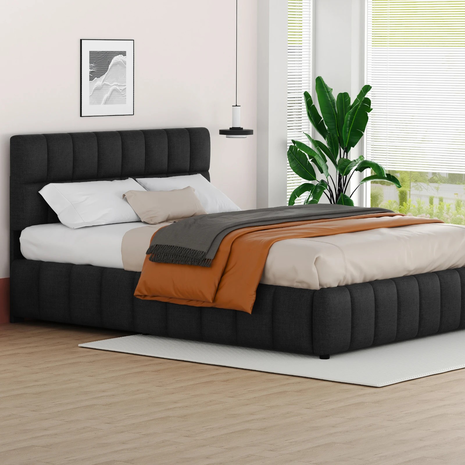 7 Alfordson Bed Frame Double Size Grid Tufted Gas Lift Storage Gromit - Charcoal, 7 of 10