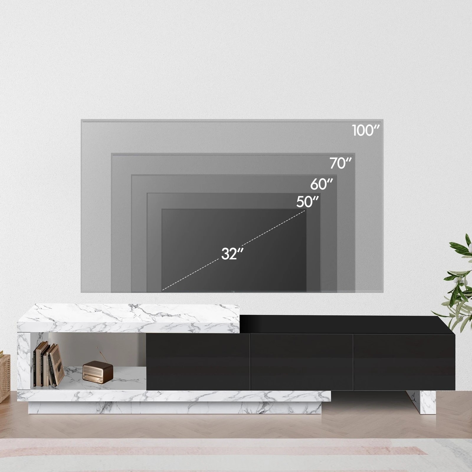 6 Alfordson 190-280cm Extendable Entertainment Unit TV Stand Cabinet Drawer - Marble Black, 6 of 9