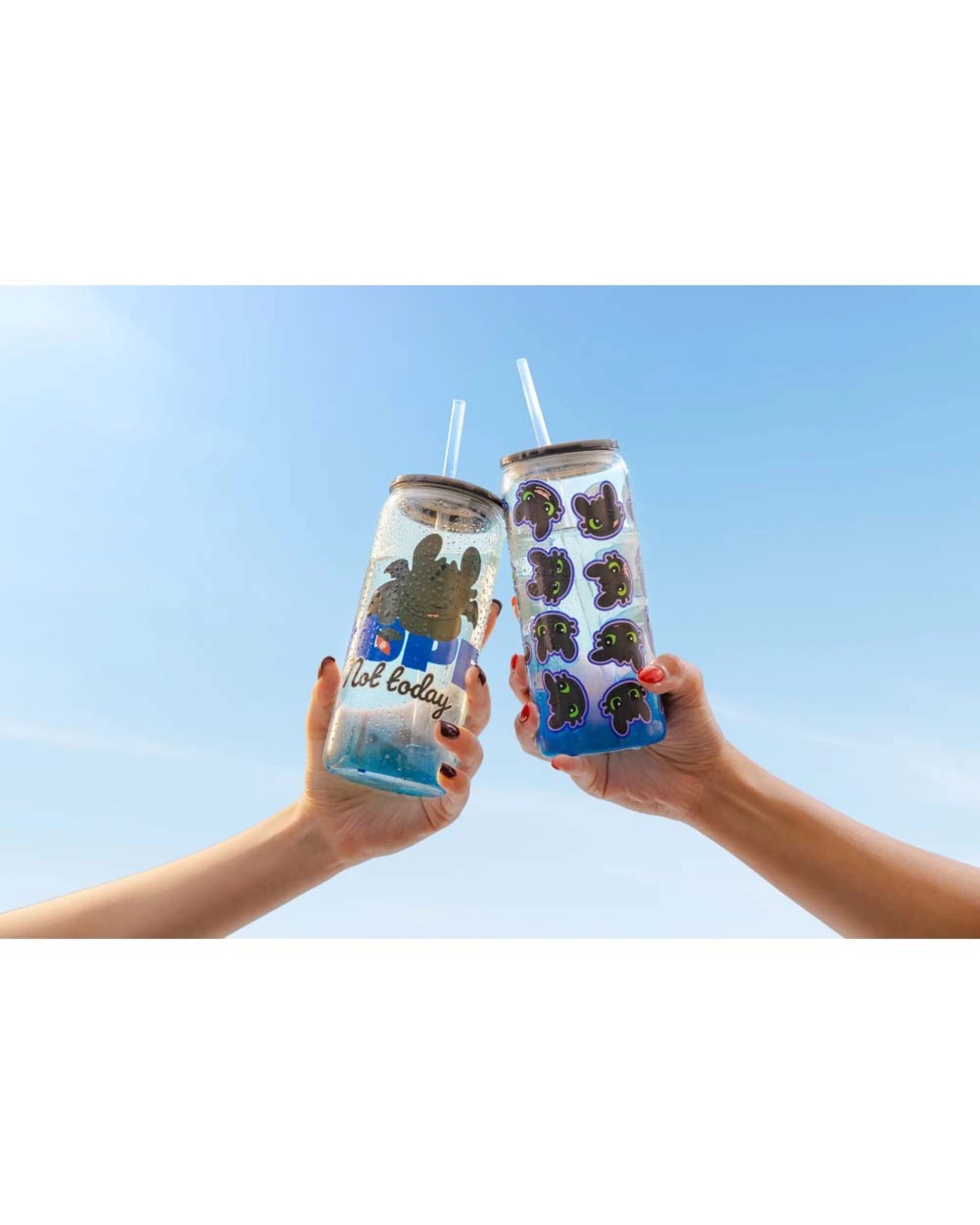 3 How to Train Your Dragon - Toothless Glass Cup with Straw Twin Pack - Black,Blue, 3 of 3