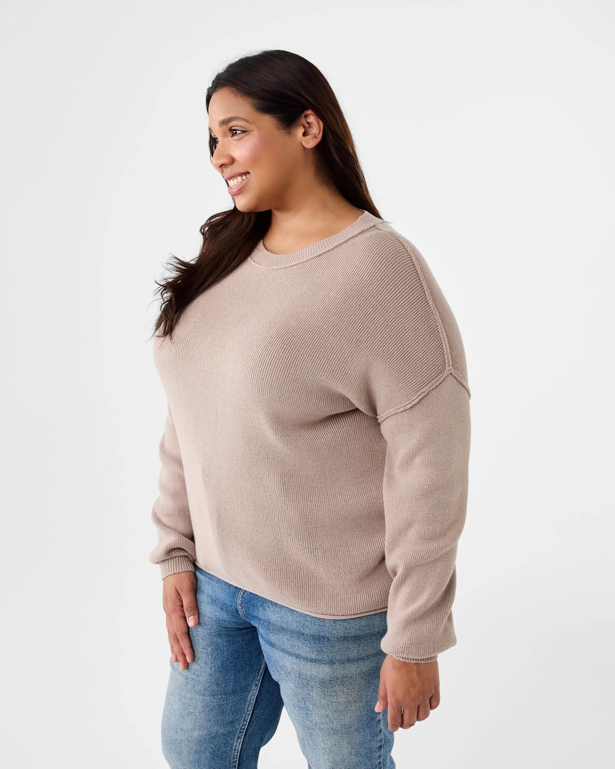 2 Curve Oversized Crew Neck Jumper Grey Taupe, 2 of 7