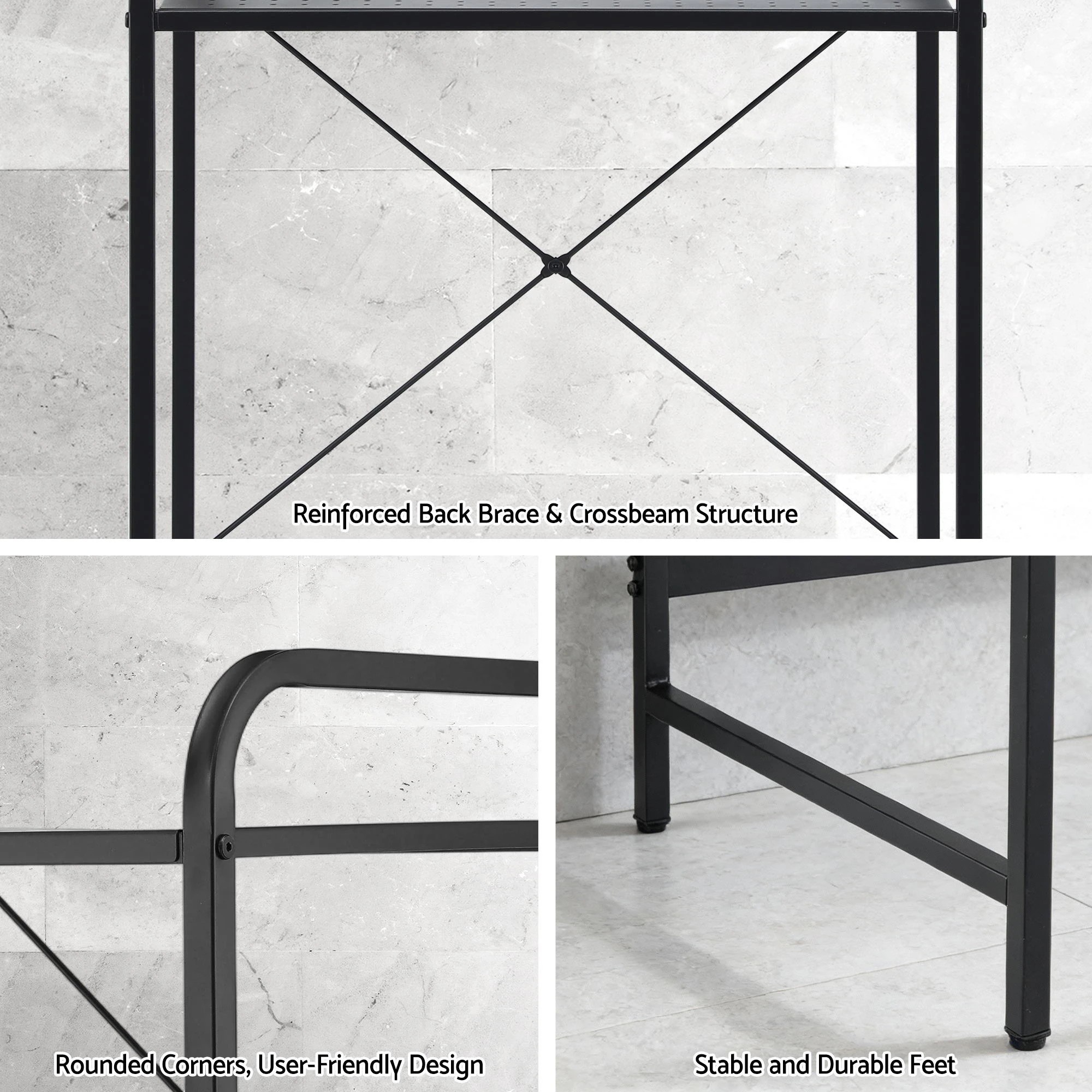 6 Artiss Bathroom Storage Shelf Over Washing Machine Toilet 3 Tier - Black, 6 of 6