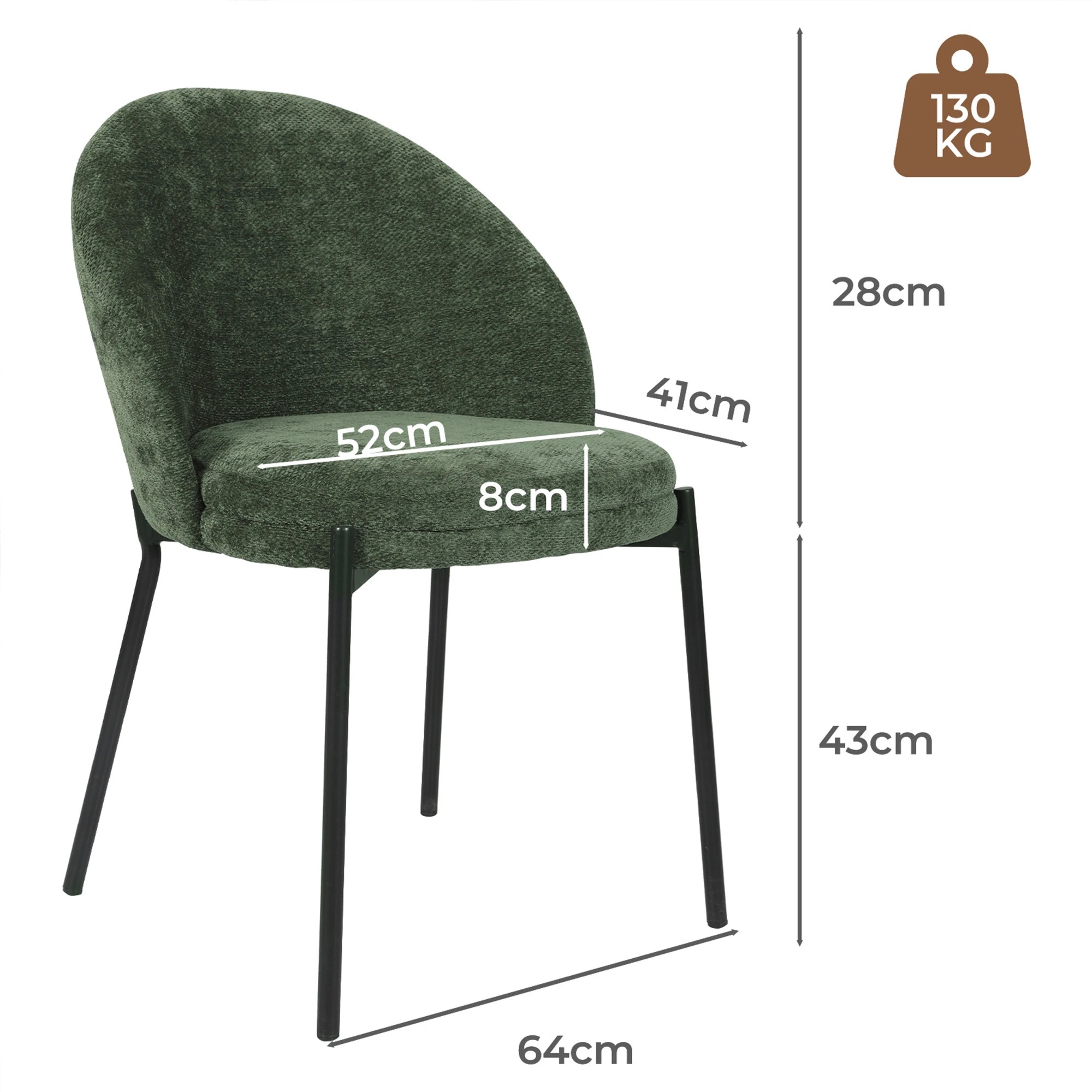 3 Levede 2x Dining Chairs Soft Padded Cotton-Linen Seat Metal Legs Olive - Green, 3 of 8
