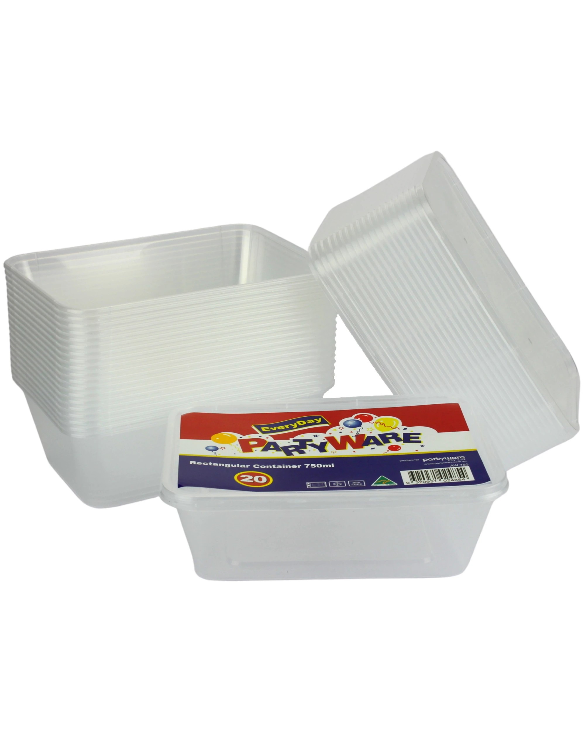 1 Partyware Plastic Takeaway Containers With Lids 750ml Pack of 20, 1 of 2