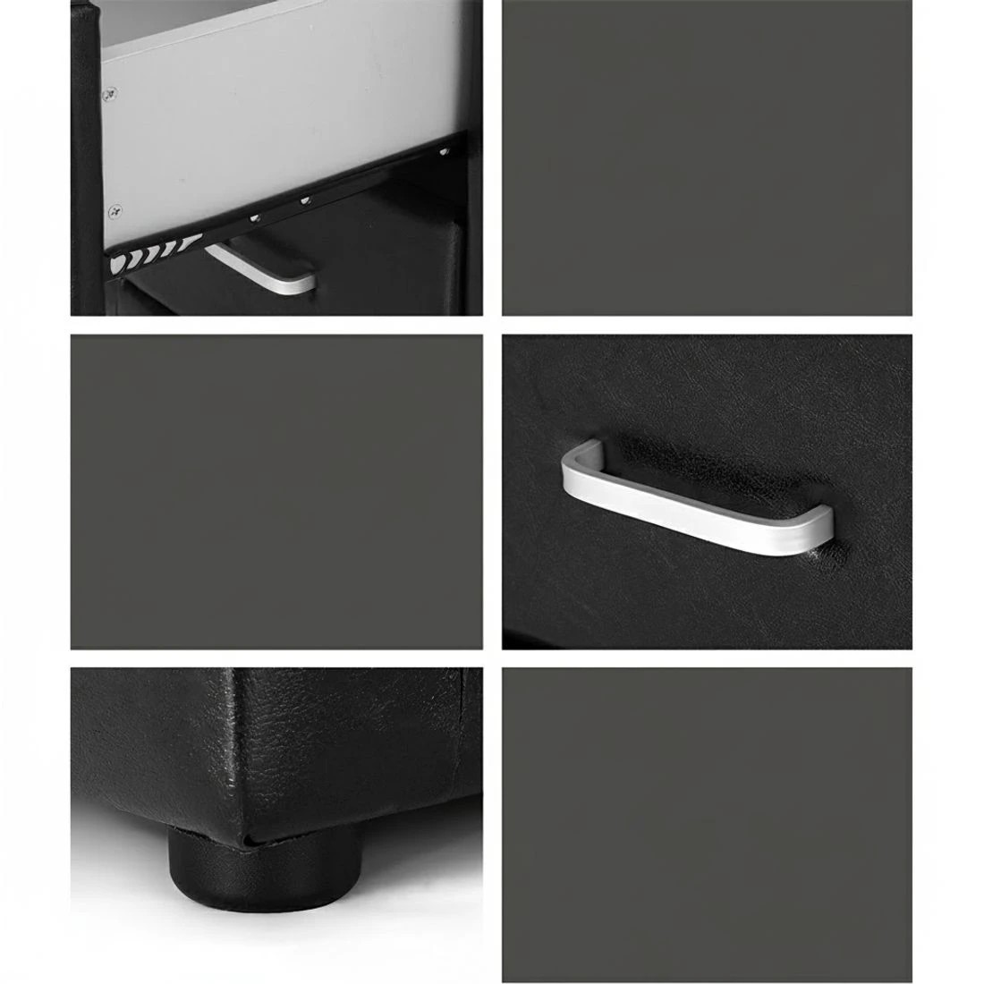 6 Artiss 2X Bedside Table 2 Drawers Side Table Leather - CADEN - Black, 6 of 8