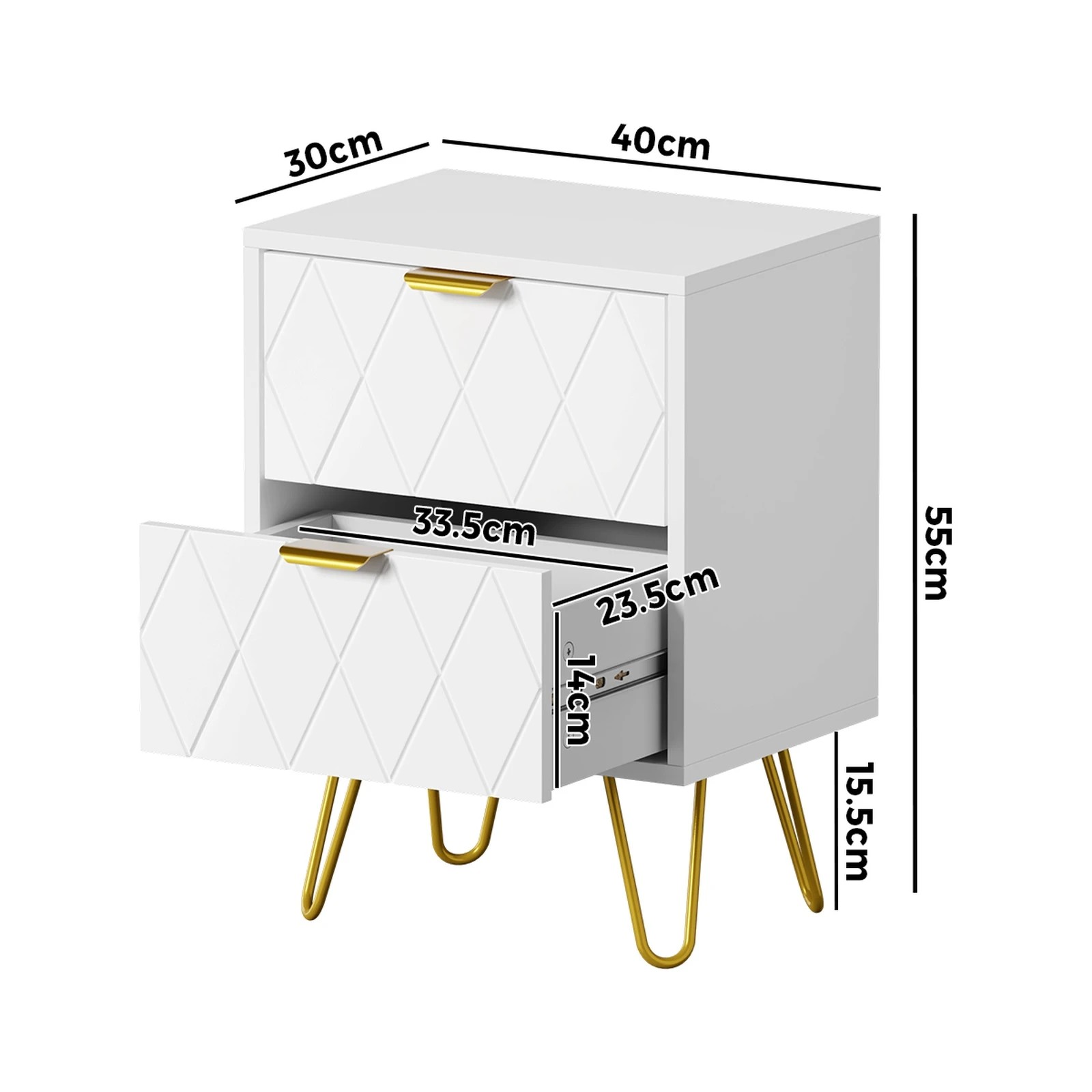 9 Oikiture Bedside Table 2 Drawers Gold Metal Nightstand, 9 of 9