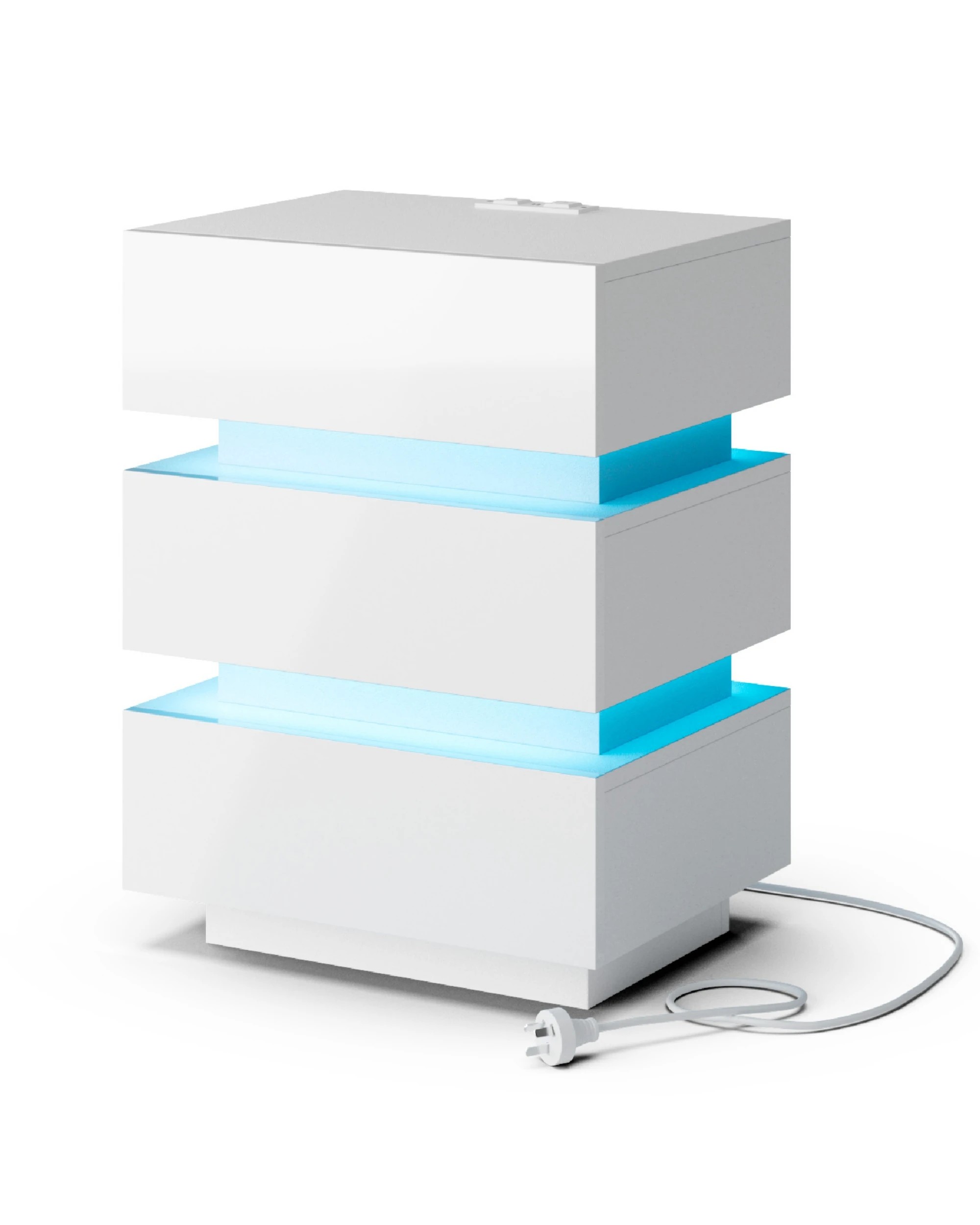 7 Advwin 2x Bedside Table 3 Drawers With with Charging Station & LED Light - White, 7 of 8