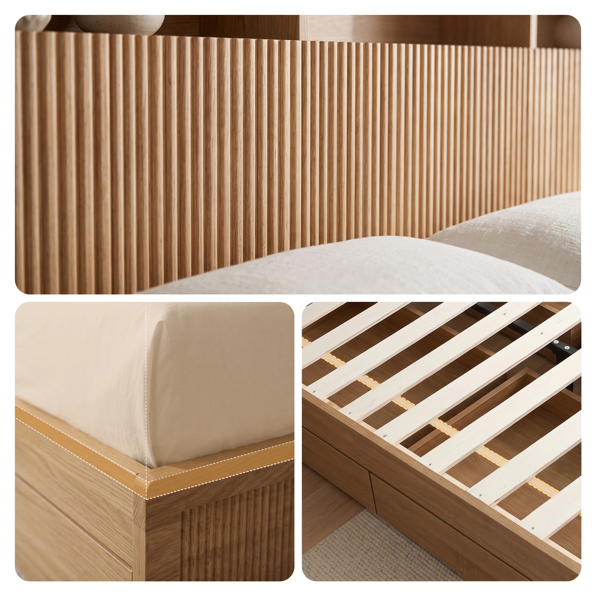 6 Artiss Bed Frame with Storage, 4 Drawers, USB and Night Light - Double Bed - Natural, 6 of 8