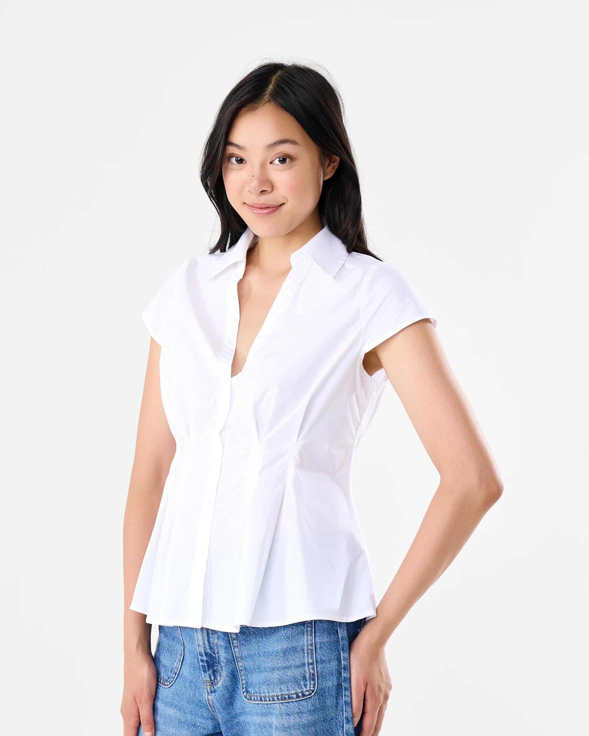 2 Short Sleeve Pleat Detail Shirt White, 2 of 6