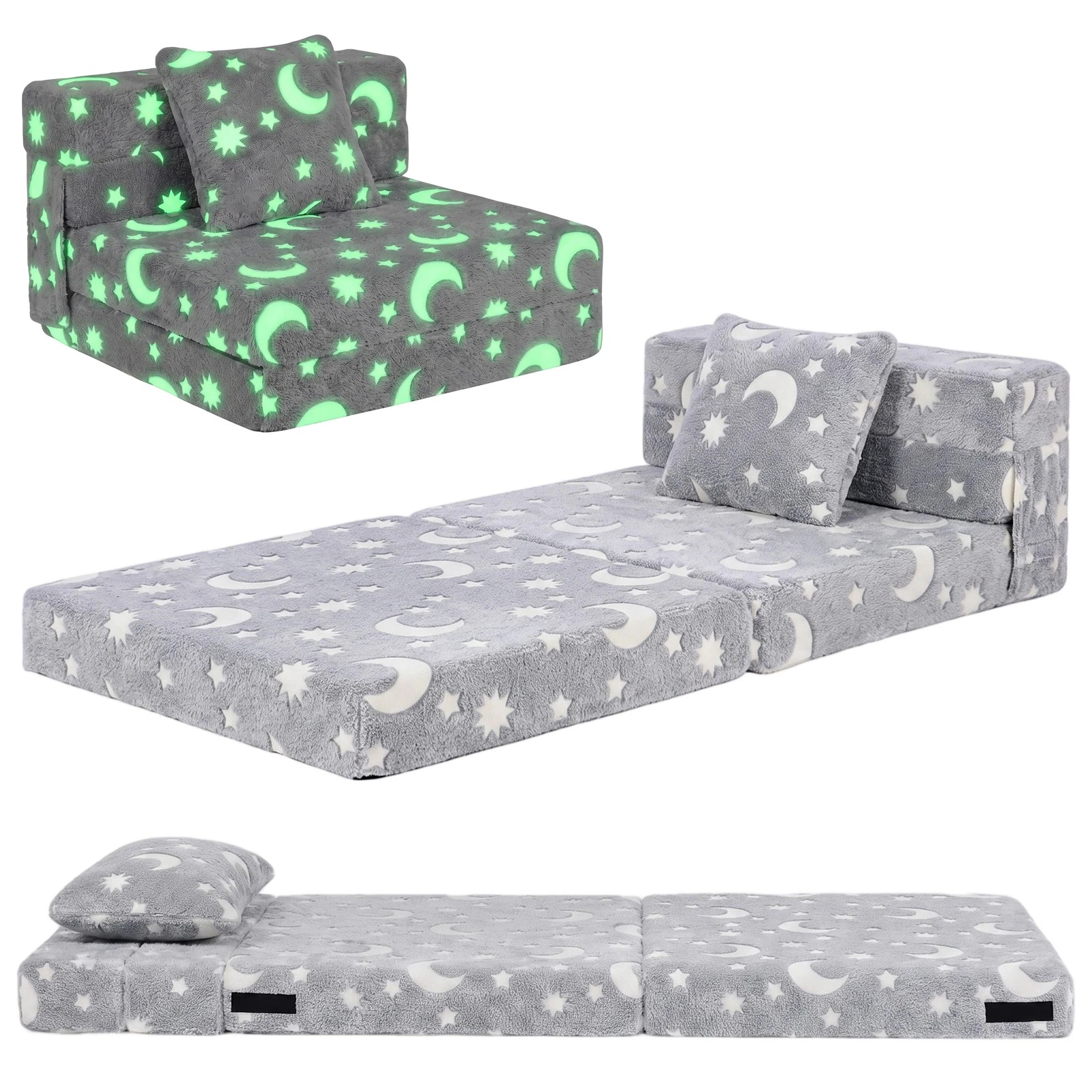 2 Advwin 3-in-1 Toddler Folding Sofa Bed with Pillow Sofa Lounger - Grey, 2 of 9