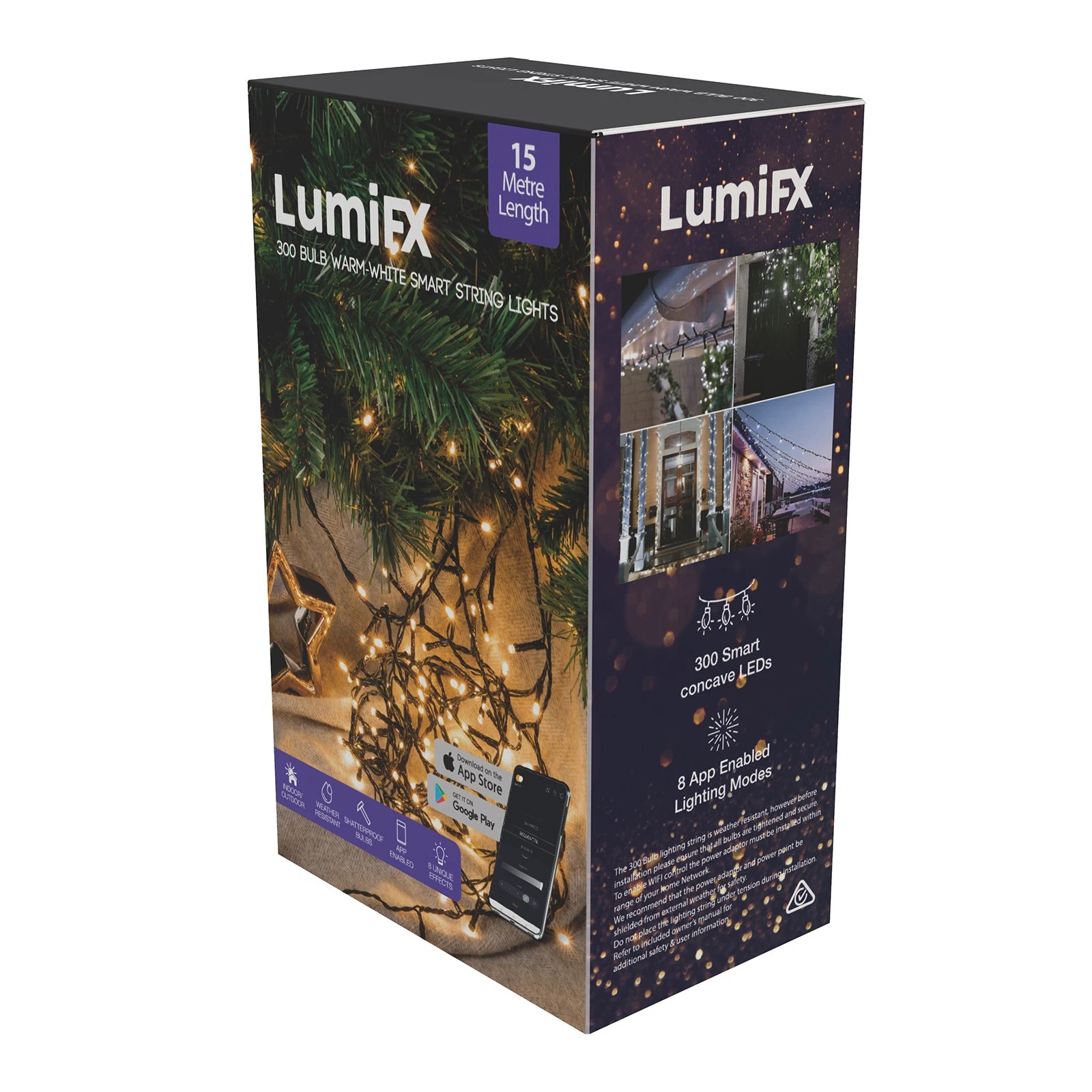 1 LumiFx 300 LED Wifi Smart String Lights 8 Lighting Effects 15 Metres Warm - Clear, 1 of 7